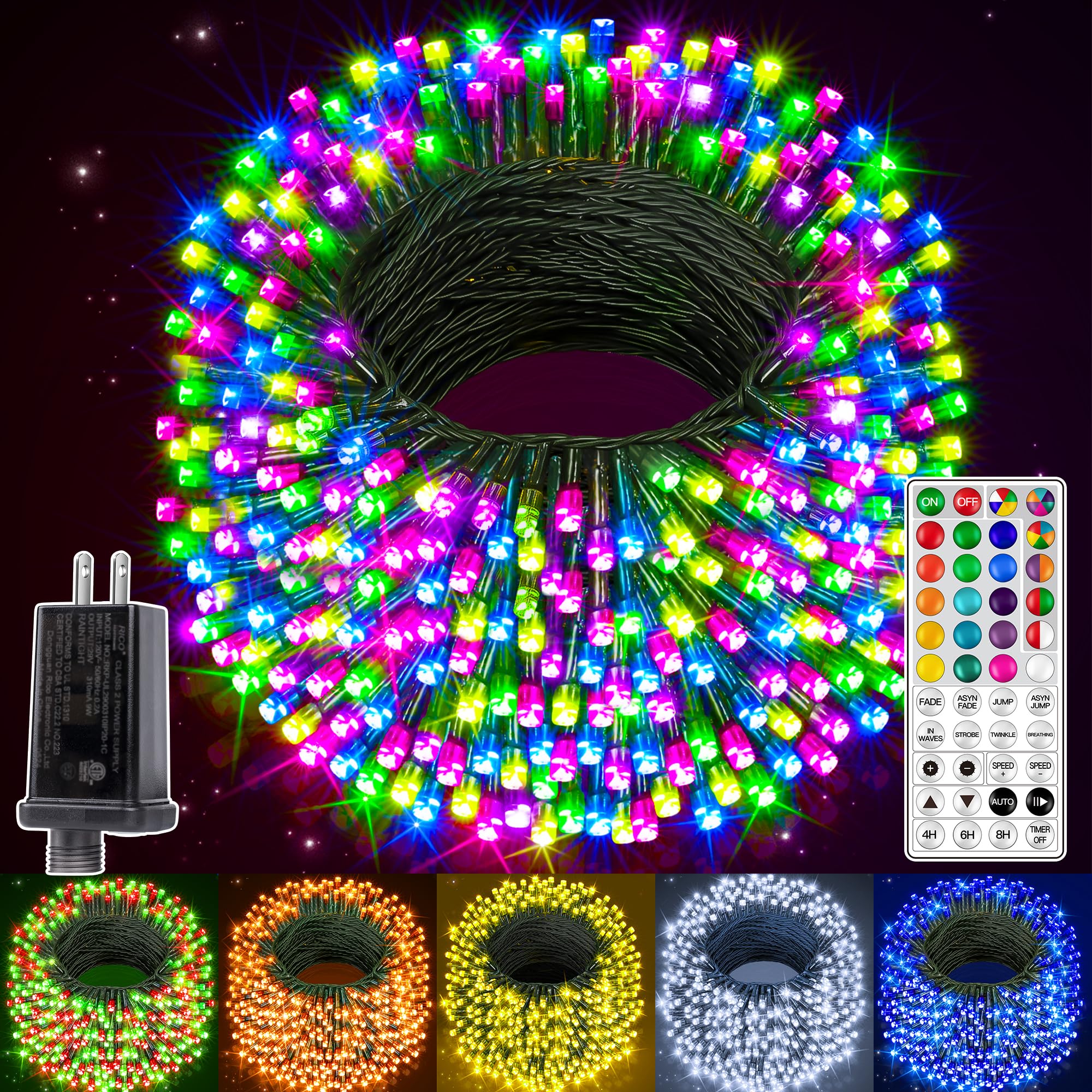 Ollny Rgb Christmas Lights 600 Leds 197 Ft  130 Modes Color Changing Christmas Tree Lights With Remote  Timer & Waterproof  Outdoor Christmas String Lights For Year-Round House Decorations