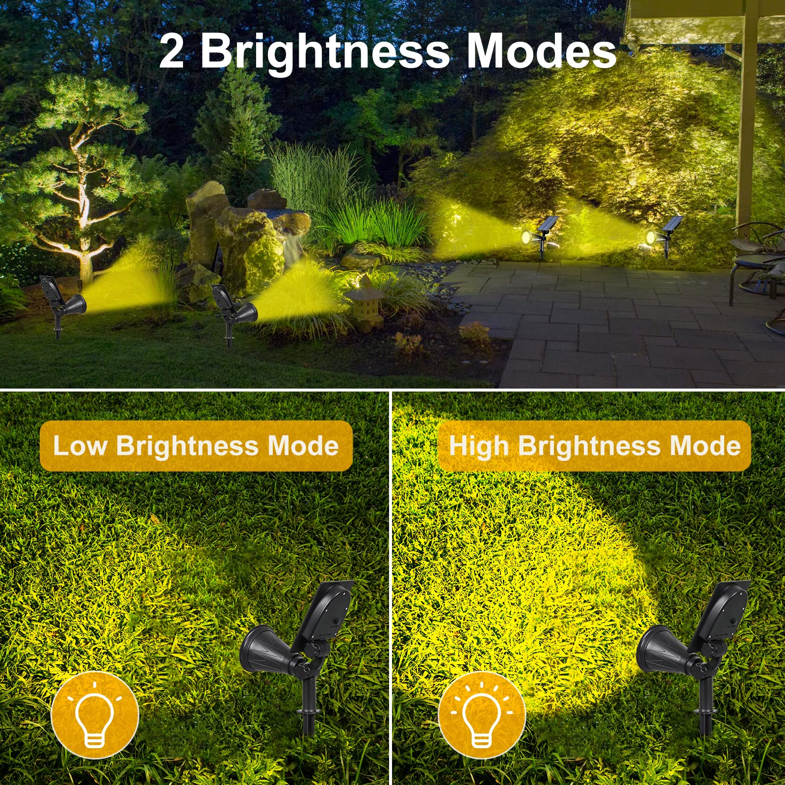 T-SUN Solar Spot Lights, 7 LED Waterproof Wall Lights, Yellow, 2 Pack, Model TS-G0102 for Outdoor Use in Garden, Yard, Patio, Pool Area