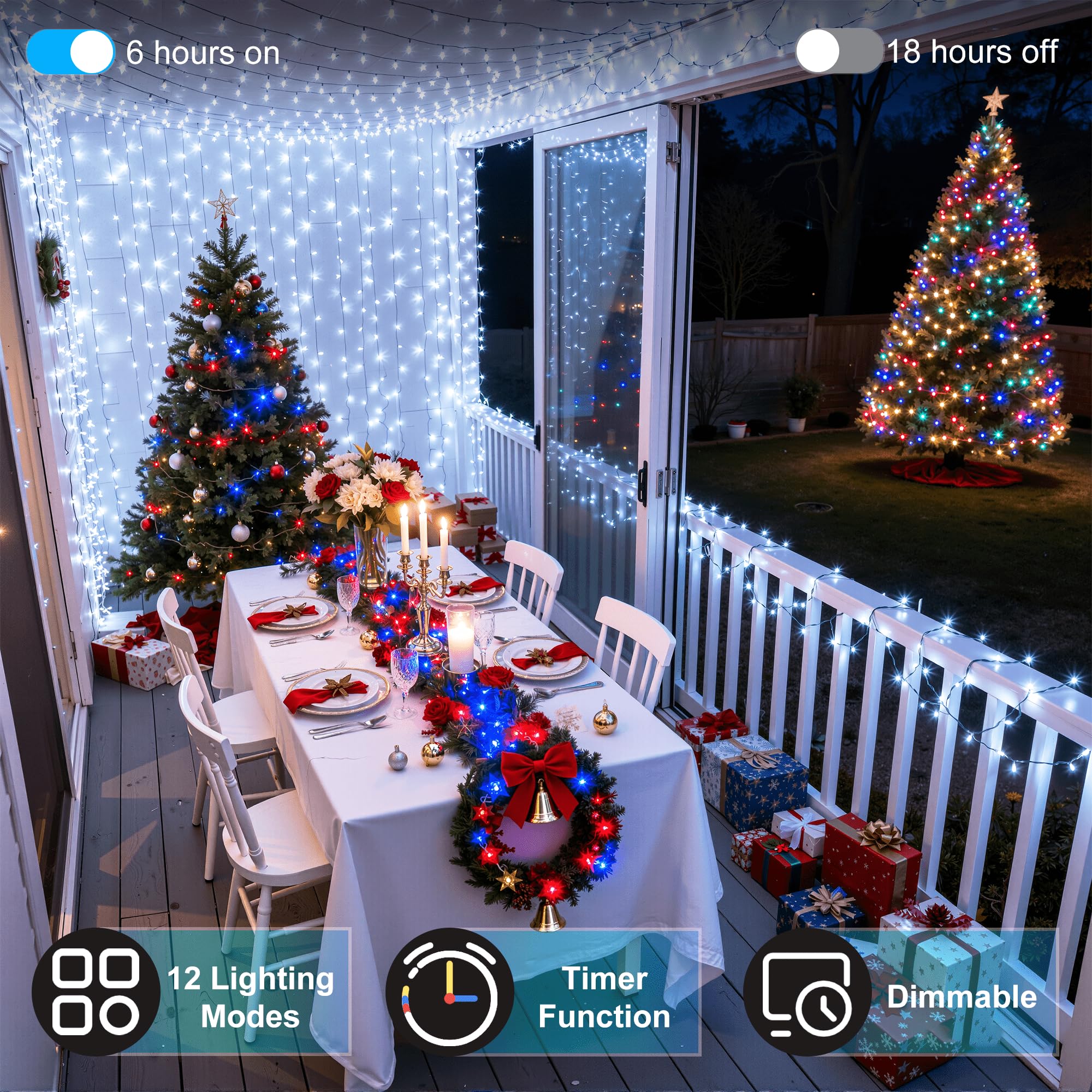 1500Led Christmas Lights Outdoor Use  470Ft 12 Modes Cool White Led String Lights With Timer Dimmable  Waterproof Christmas Lights For Tree Wedding Xmas Patio Fence Balcony Garden Decor Cool White