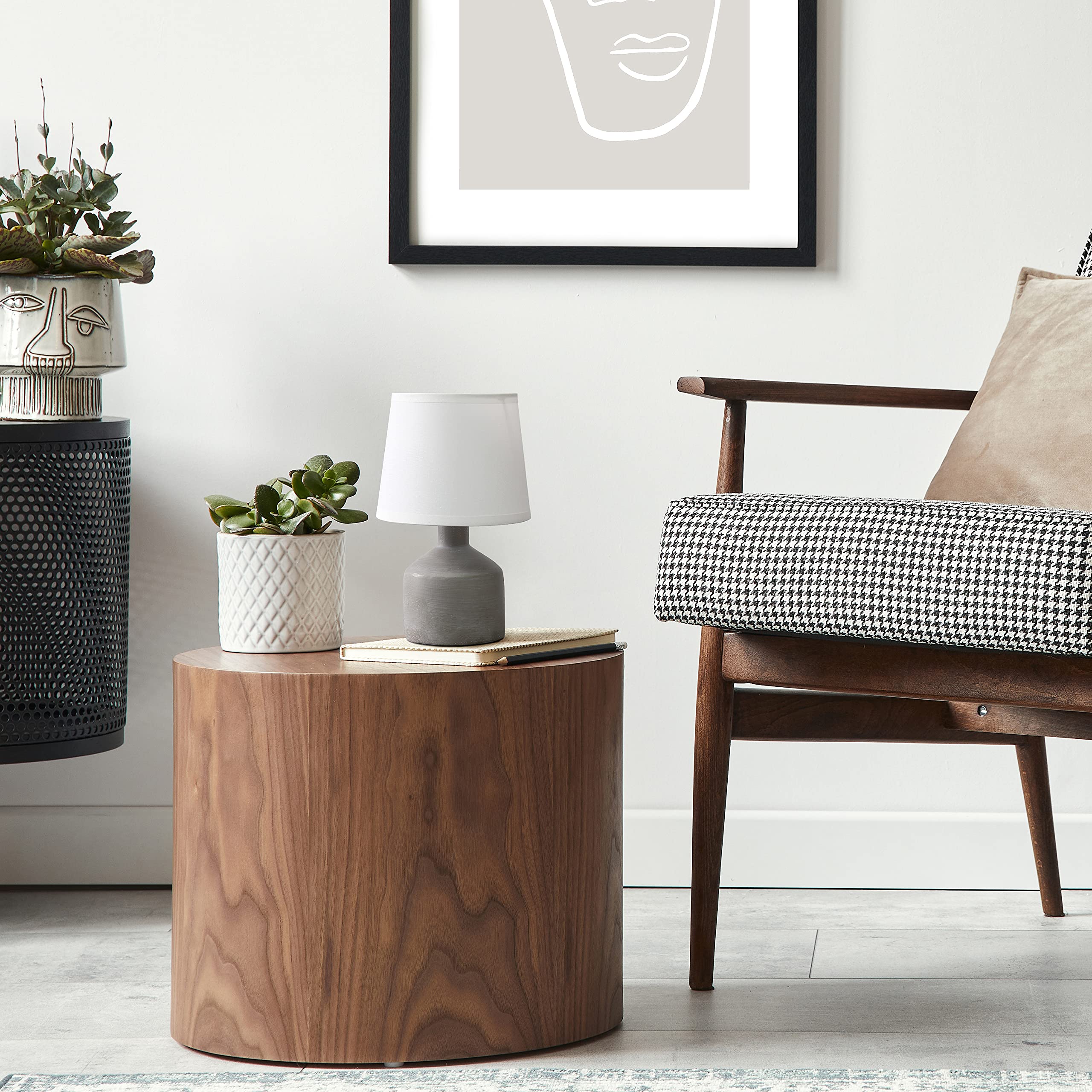 Simple Designs Lt2080-Gry Mini Bocksbeutal Concrete Table Desk Lamp With Tapered Drum Fabric White Shade, Gray (Pack Of 12)