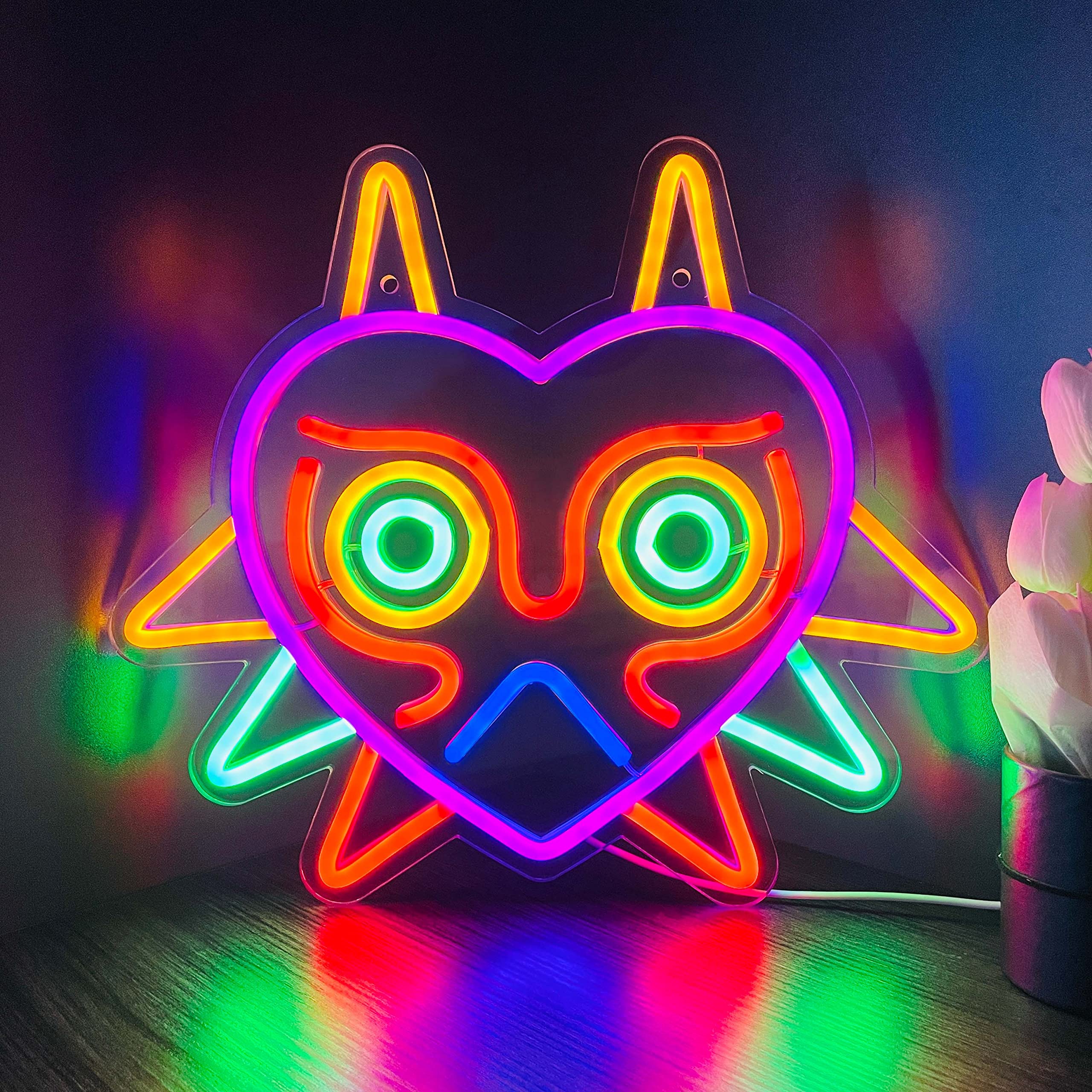 Ggk Majora'S Mask Led Neon Sign - Zelda Wall Decor For Gamers, Multicolor Acrylic Light
