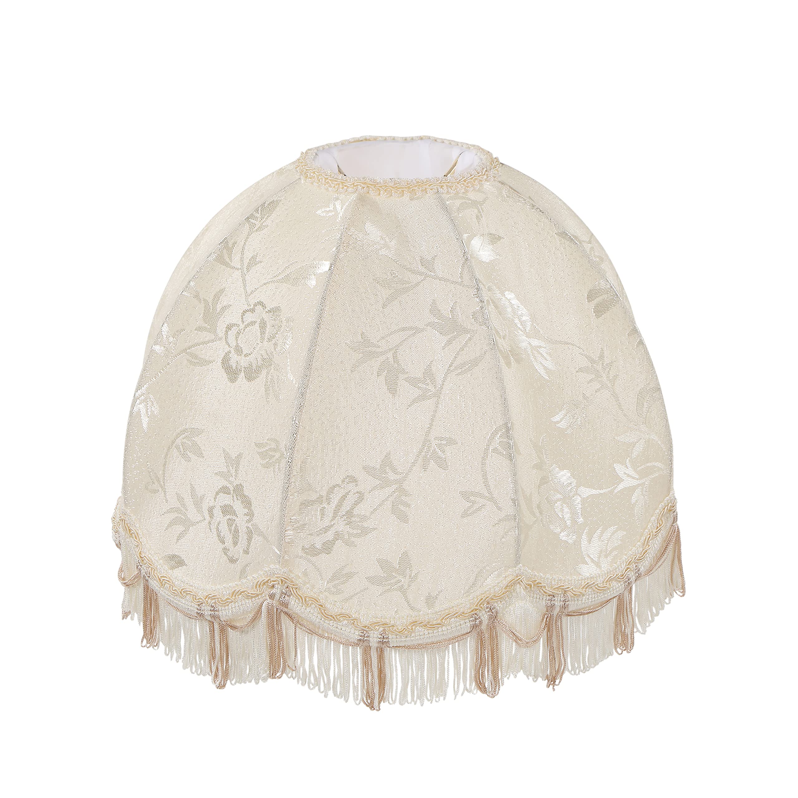 Aspen Creative 34503, Handsewn Scallop Dome Ivory Spider Shade, Jacquard Textured Fabric With Fringe, 4&quot; Top X 13&quot; Bottom X 10&quot; Slant
