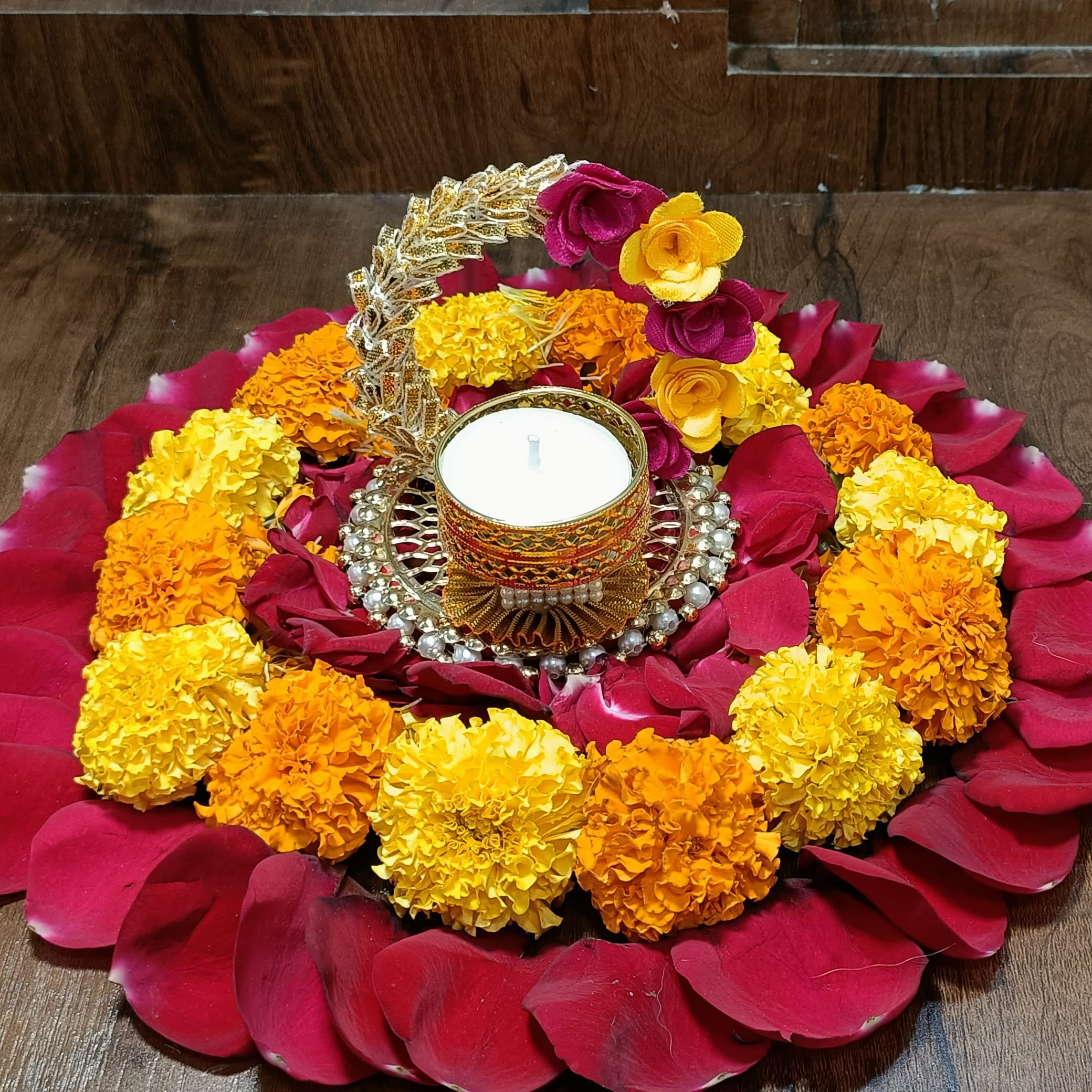 Vibhushita Designer Artificial Plastic Flower Decorative Handmade Traditional Diwali Oil Wax Diya with T-Light Candle