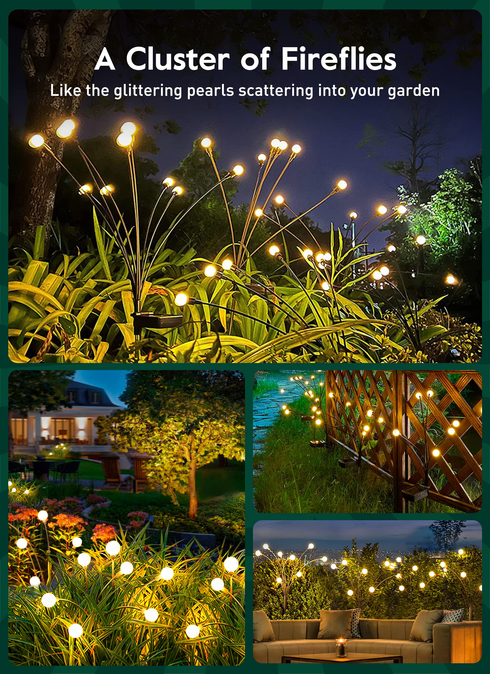 Solar Garden Lights - 4 Pack 48 Led Solar Firefly Lights With 2 Lighting Mode, Sway By Wind, Waterproof Solar Christams Outdoor