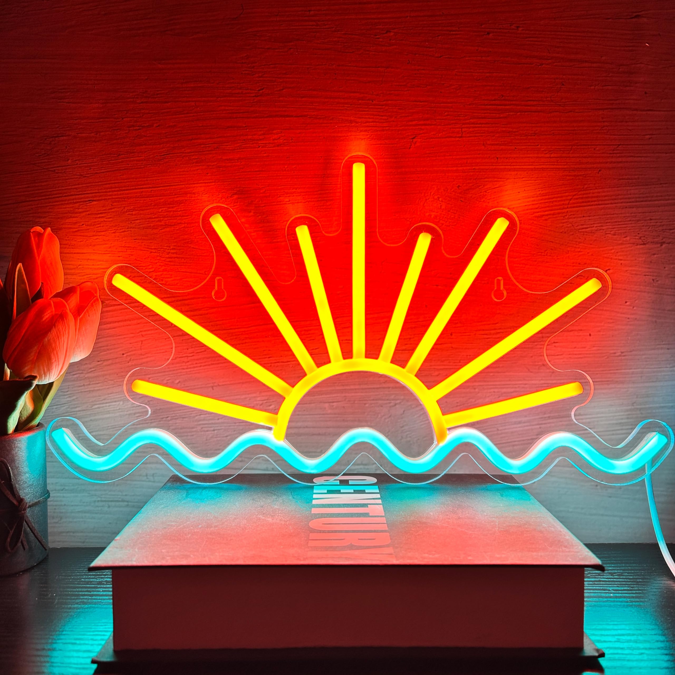VIKLIU Neon Sign - Sunset Wave LED Light, 14.96x8.07 inches, Acrylic, Model TYH, USB Powered for Bedroom, Beach Bar, Party Decor