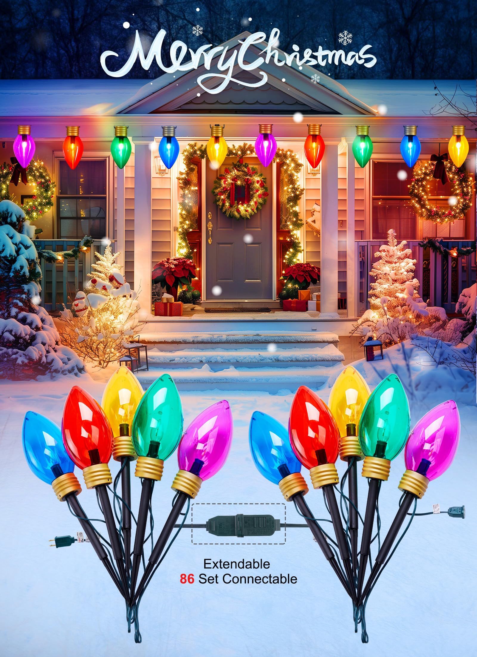 Minetom Jumbo Christmas String Lights, 2 Pack Multicolor 11Ft Waterproof C9 Outdoor Decorations for Holiday Home Tree Roof Yard