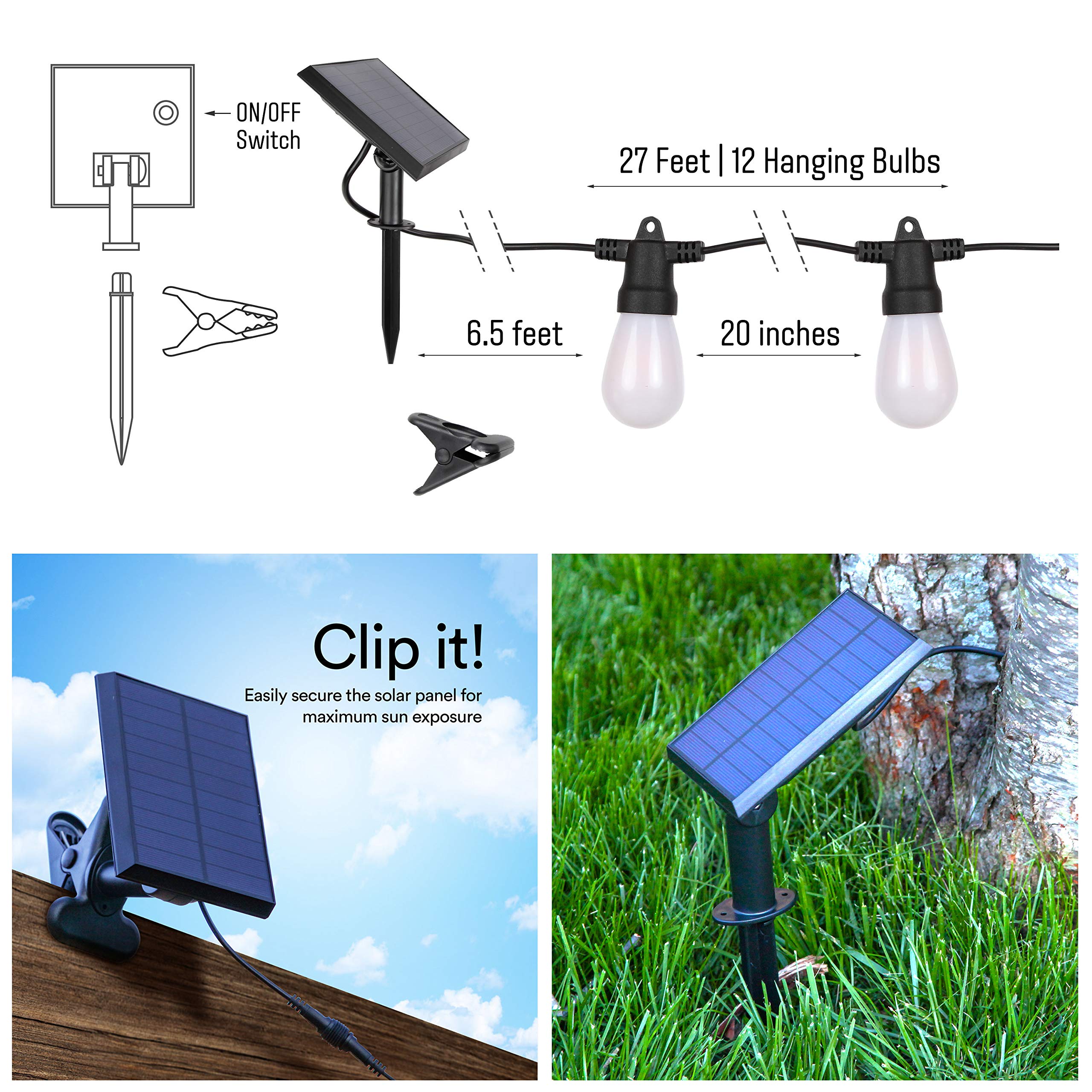 Brightech Ambience Pro Solar Powered Led Outdoor String Lights - 27 Ft Commercial Waterproof Patio Lights With Flaming, Flickeri