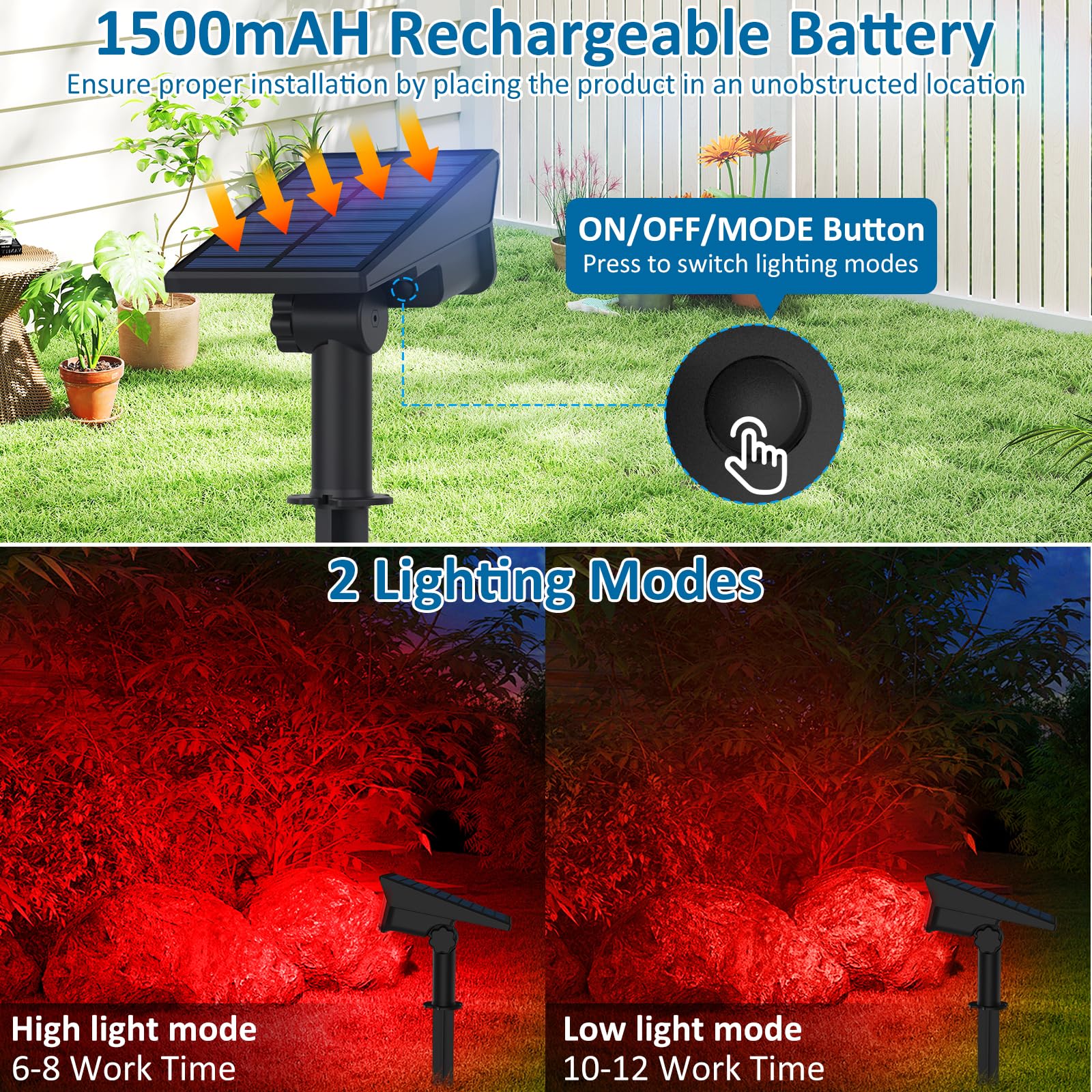 T-SUNUS Halloween Red Solar Spot Lights Outdoor, IP65 Waterproof Auto On/Off Adjustable Landscape Garden Spotlight Christmas LED