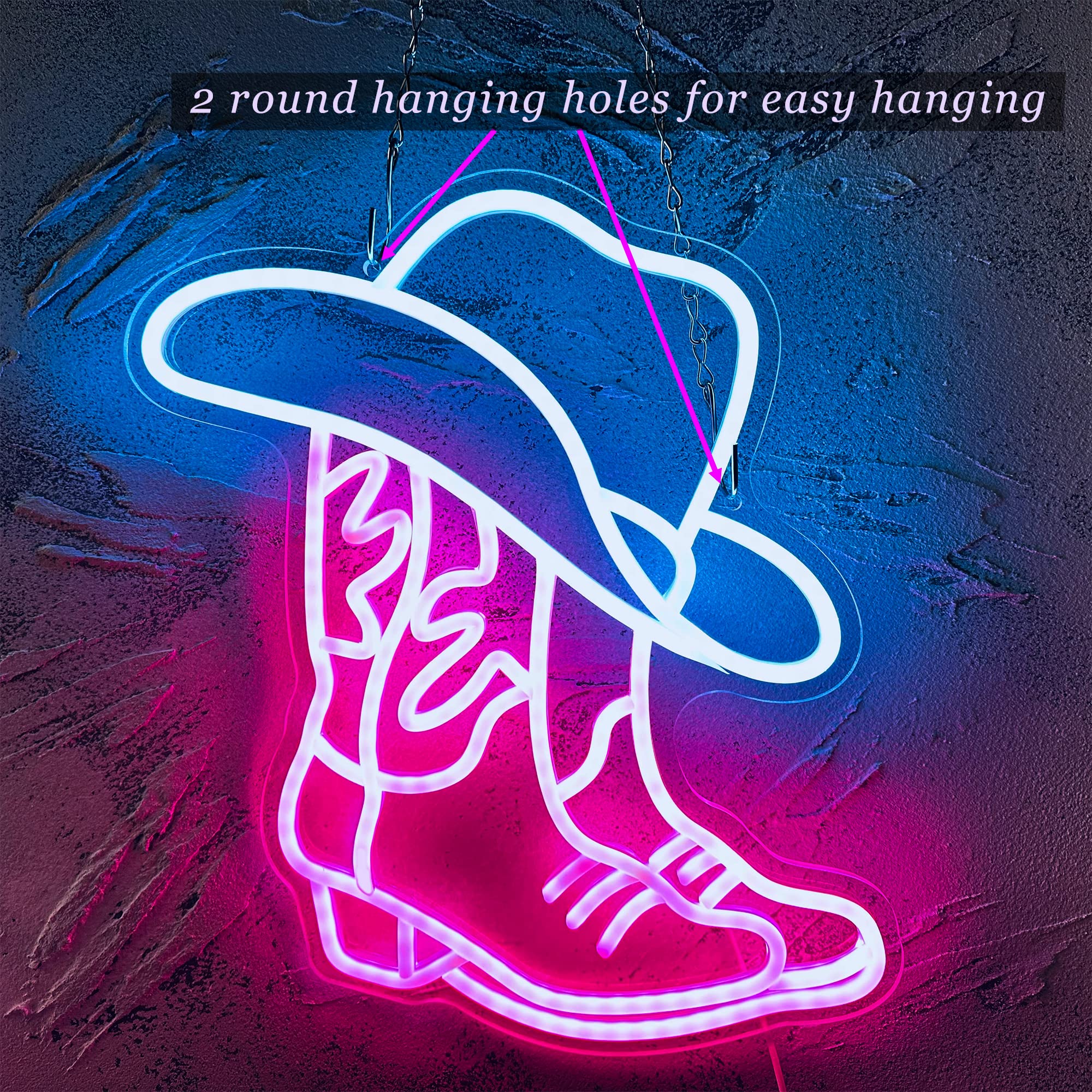 manimo Cowboy Boot Neon Sign, LED Wall Decor for Bar, 13x15 in, Pink White Aesthetic, Cat Model