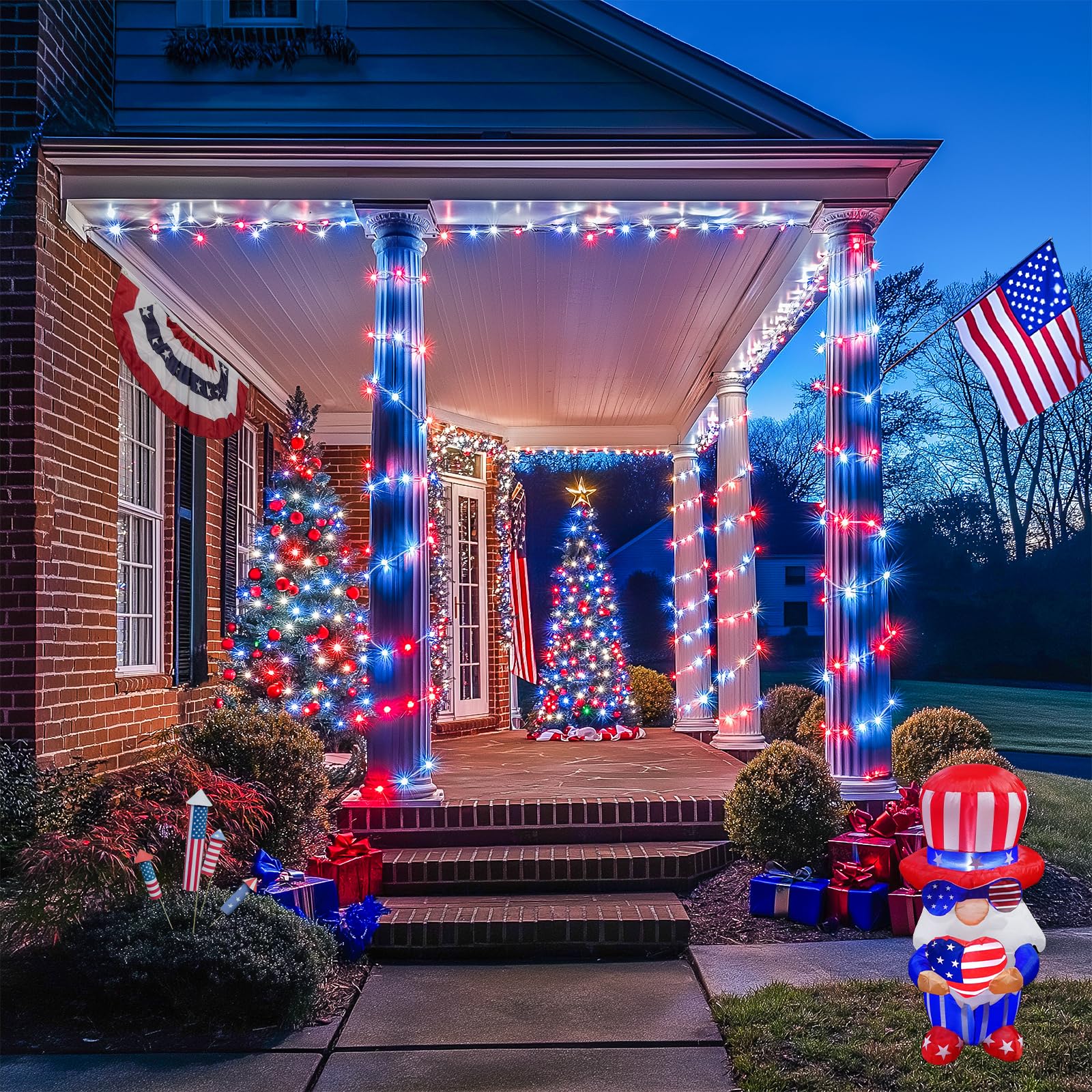 Jmexsuss 200 Led 4Th Of July Fairy Lights, Red White And Blue Lights Indoor With Wheel, 8 Modes Remote Control Twinkle Patriotic