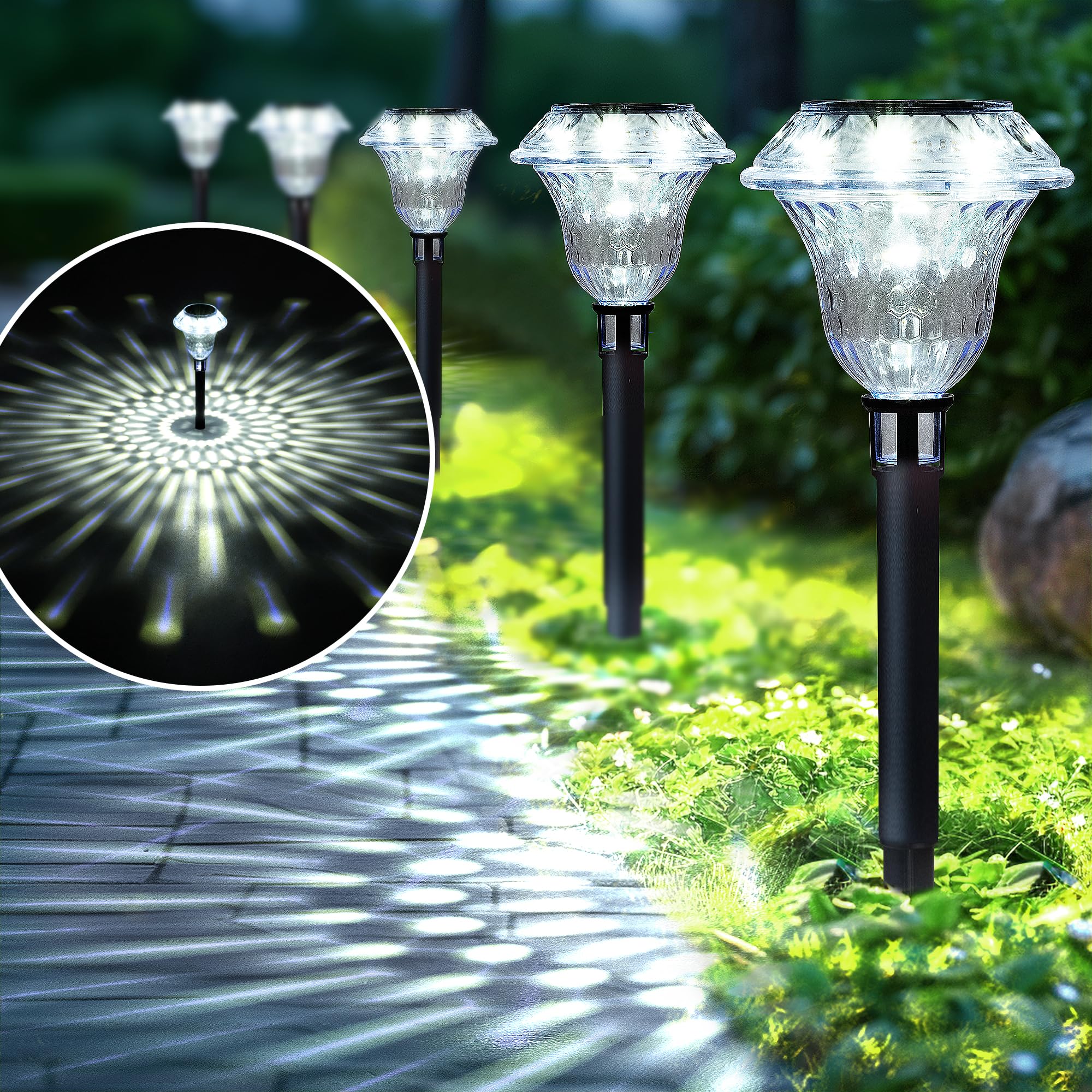 SOLPEX Solar Pathway Lights - 8 Pack, Plastic, Waterproof, Cold White, Model 9107 for Garden, Yard, Walkway, Driveway Decor