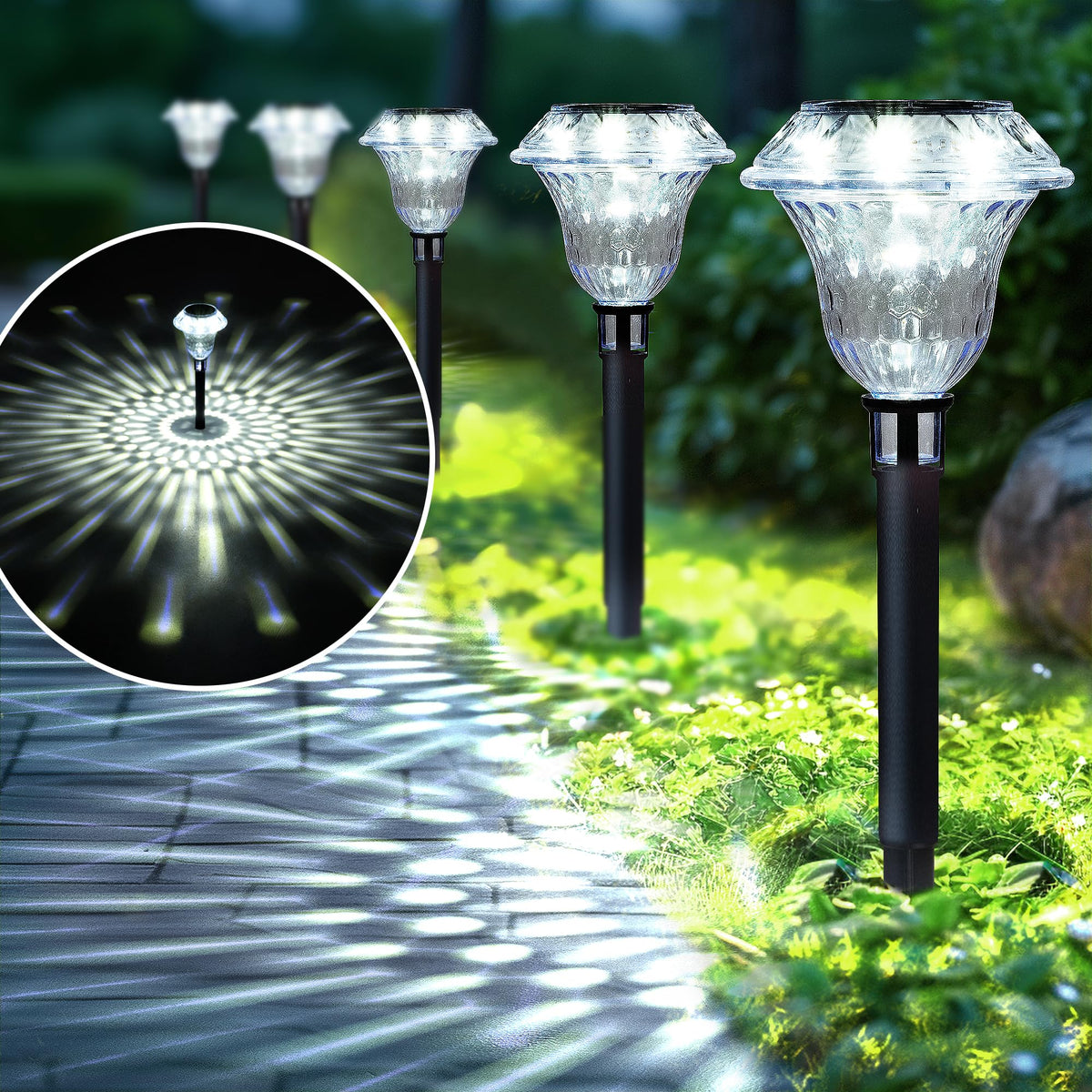 Solpex Solar Pathway Lights, 8 Pack Cold White, Waterproof Outdoor Garden Decor, Landscape Lighting