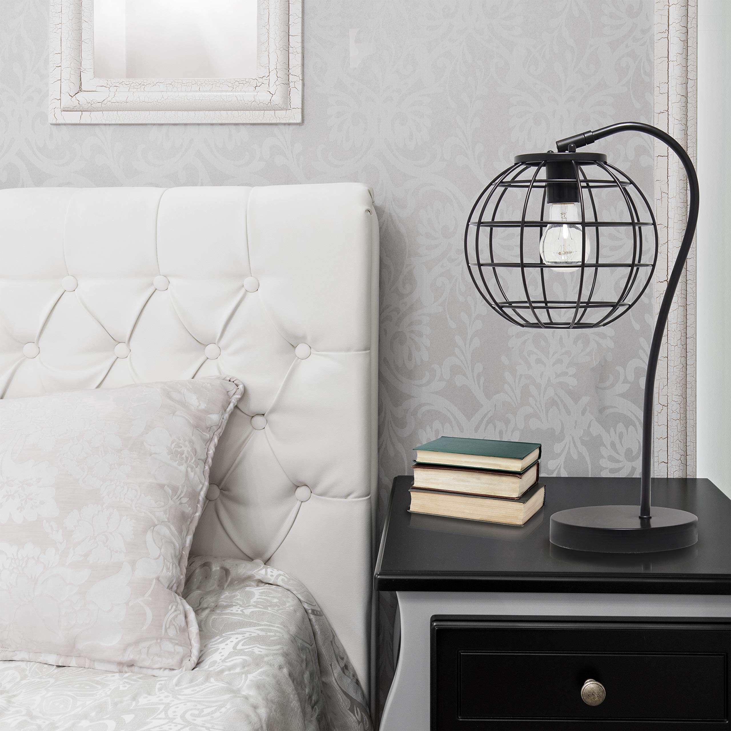 Elegant Designs Lt2068-Blk Metal Table Desk Lamp, Black Caged Design