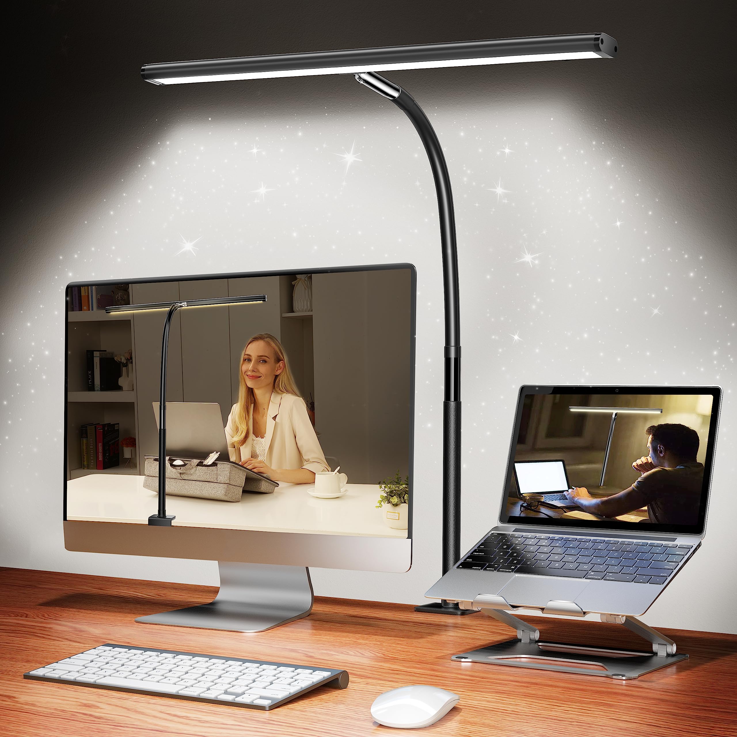 Airlonv Led Desk Lamp - Eye-Caring, Stepless Dimming, Gooseneck, Usb Adapter, Black