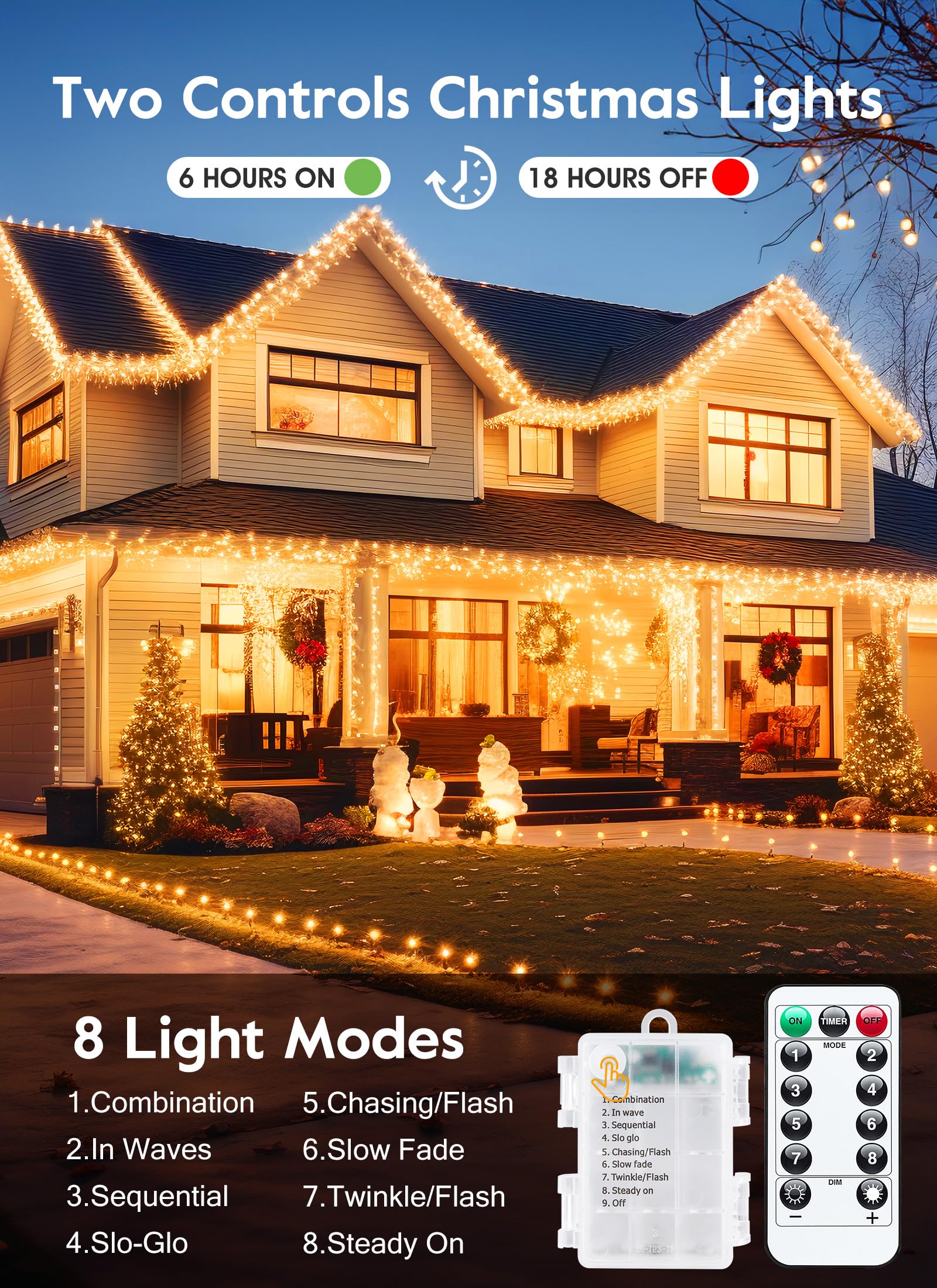 Outdoor Fairy Lights Battery Operated, 2 Pack Twinkle String Light With Remote, 5 Feet 60 Led Firecracker Starry Light For Diy Wreath Home Wedding Party Bedroom Mason Jar Holiday Christmas, Warm White