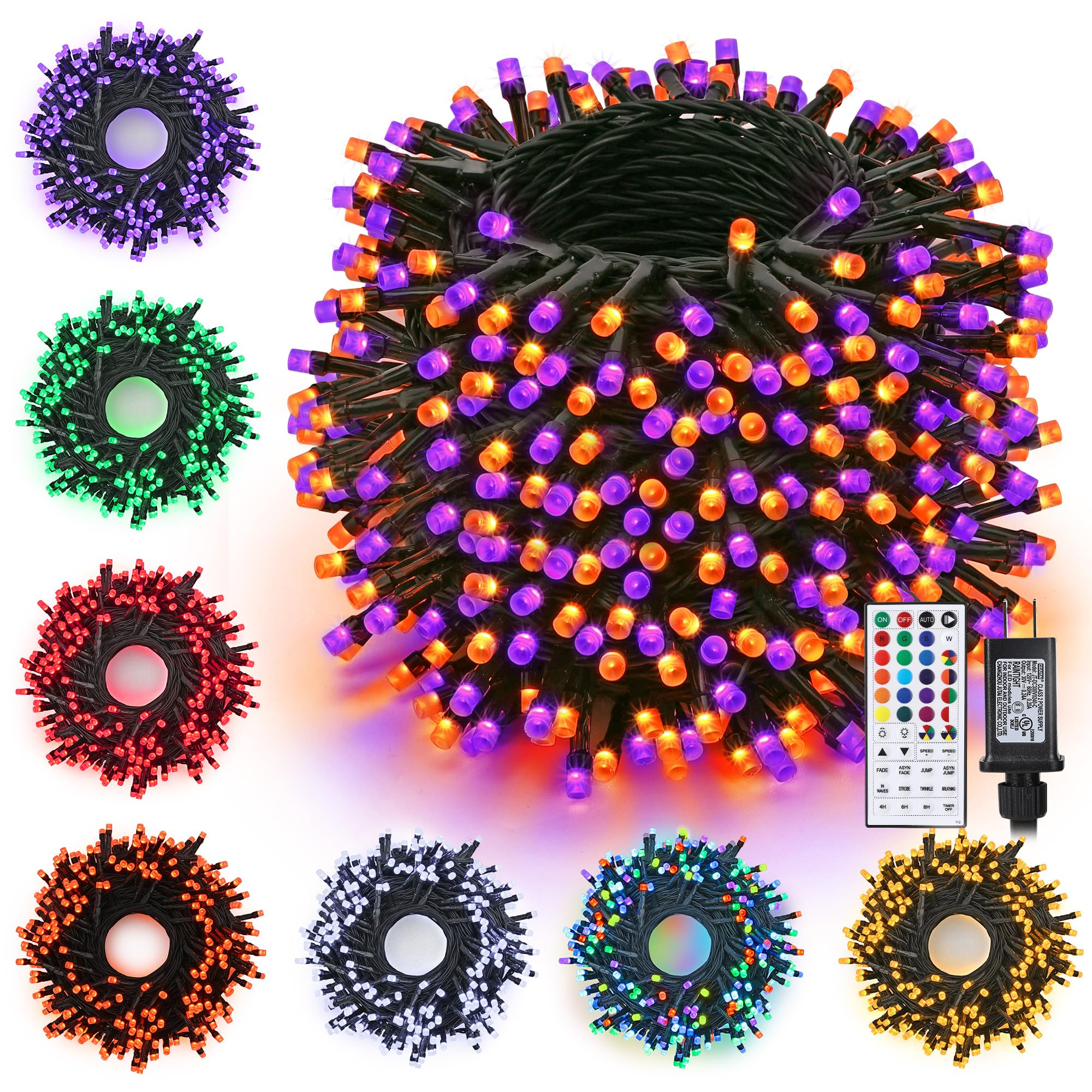 Toodour RGB String Lights, 131ft, 350 LED, Waterproof, Remote & Timer, Model JT-DC300V0240-C, Indoor/Outdoor Christmas Decor