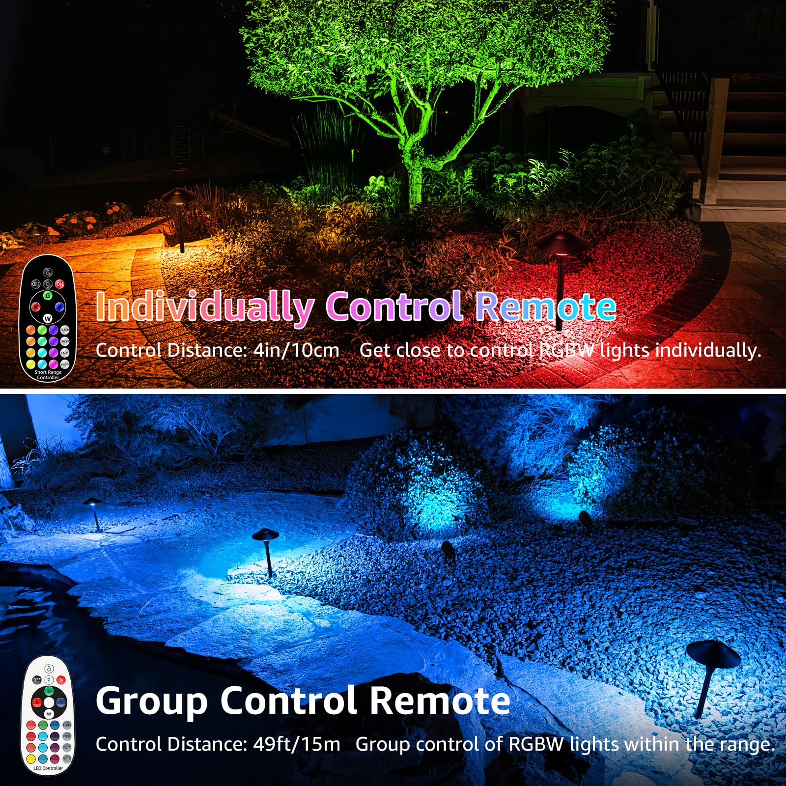 Sunvie Rgbw Landscape Lighting Kit 12V Low Voltage Landscape Lighting With Connectors  Color Changing Low Voltage Pathway Lights Wired With Spotlights Waterproof For Holiday Patio Garden Yard 12 Pack