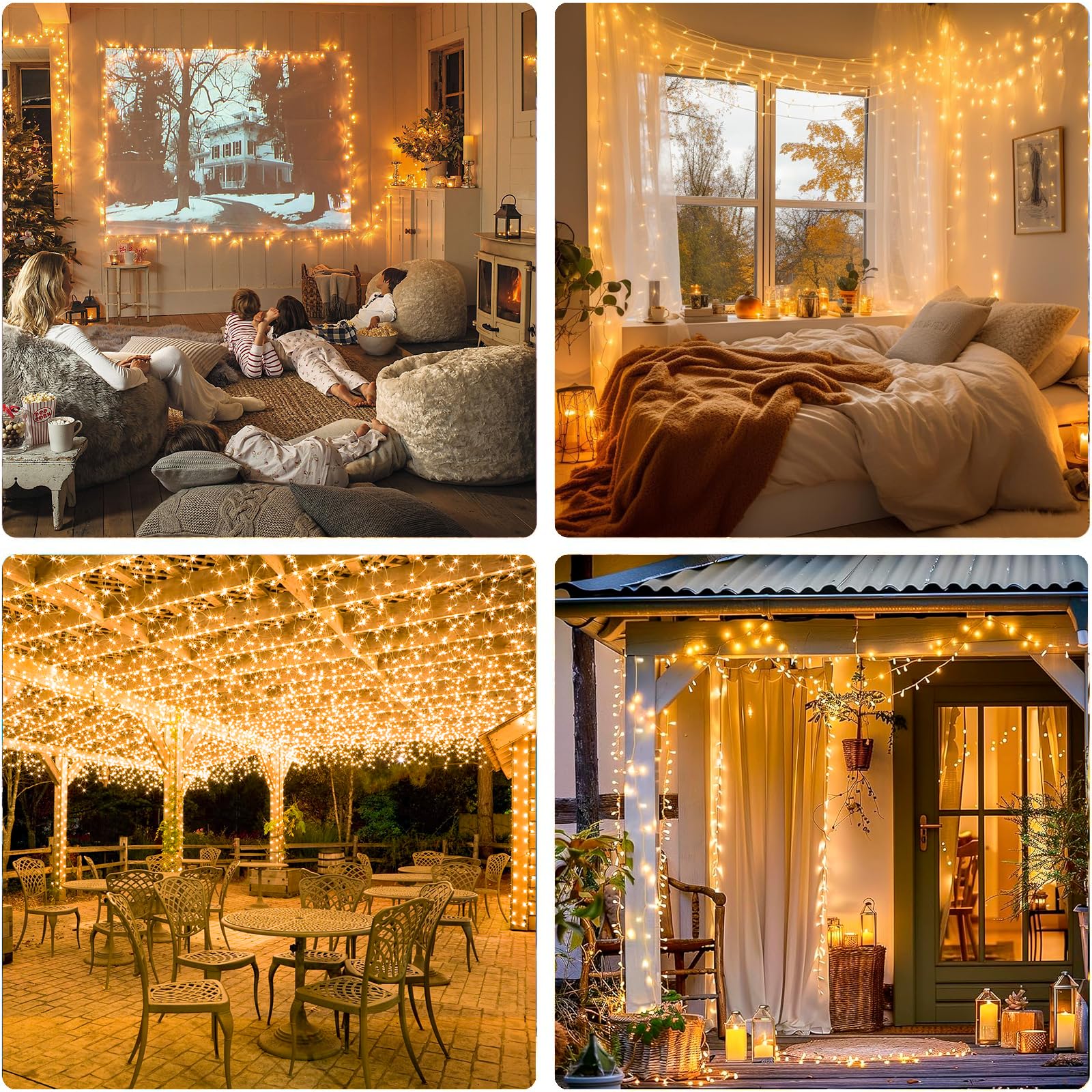 POTIVE Warm White Christmas String Lights - 200 LED Twinkle Lights, 66ft, Copper, Indoor/Outdoor Decor, Model EXS-S-0200