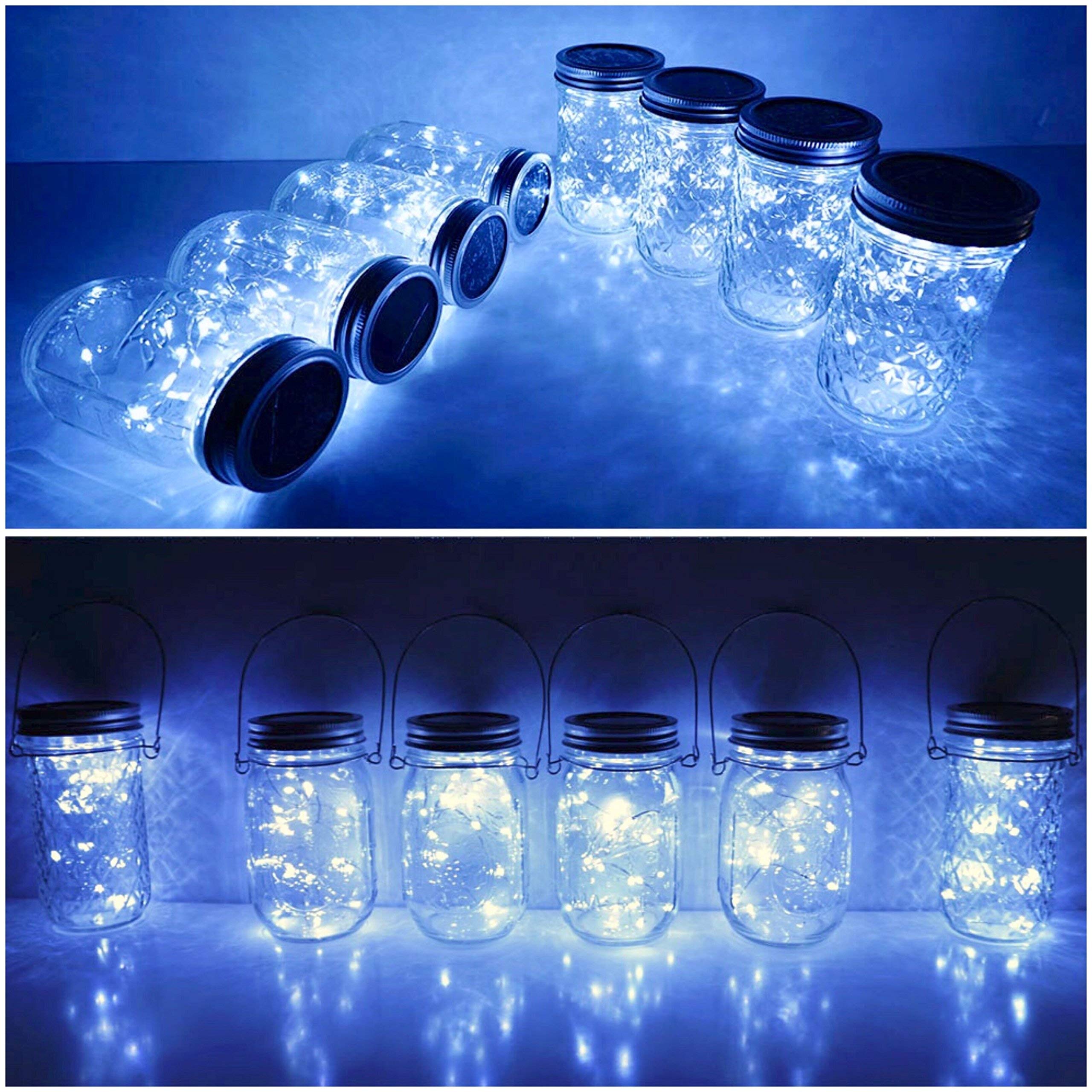 Solar Mason Jar Lid String Lights, 8 Pack 20 Led String Fairy Star Firefly Jar Lids Lights With 8 Hangers Included (Jars Not Inc