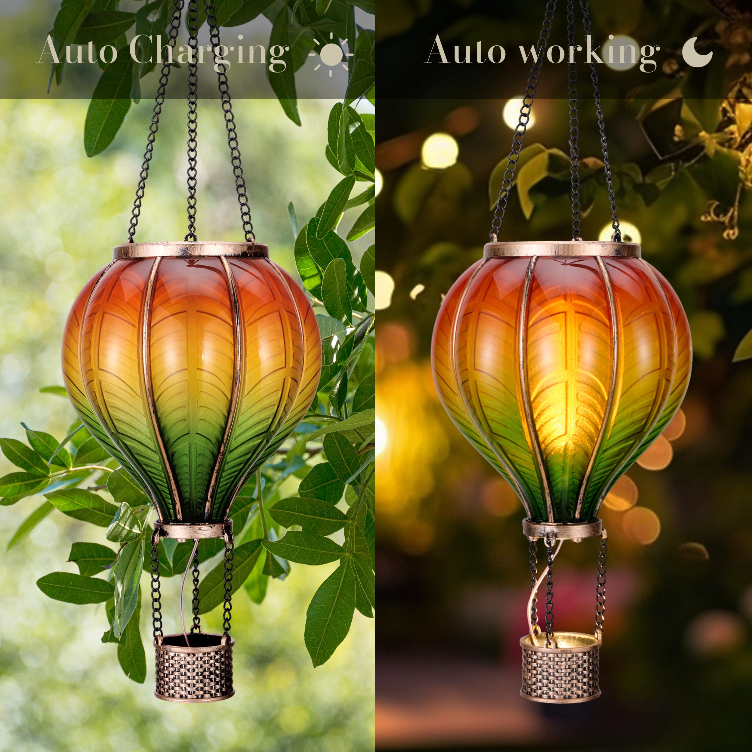 Teresa'S Collections 2 Pack Hanging Solar Lantern Outdoor Garden Decor For Valentine ,Waterproof Plastic Hot Air Balloon Orange