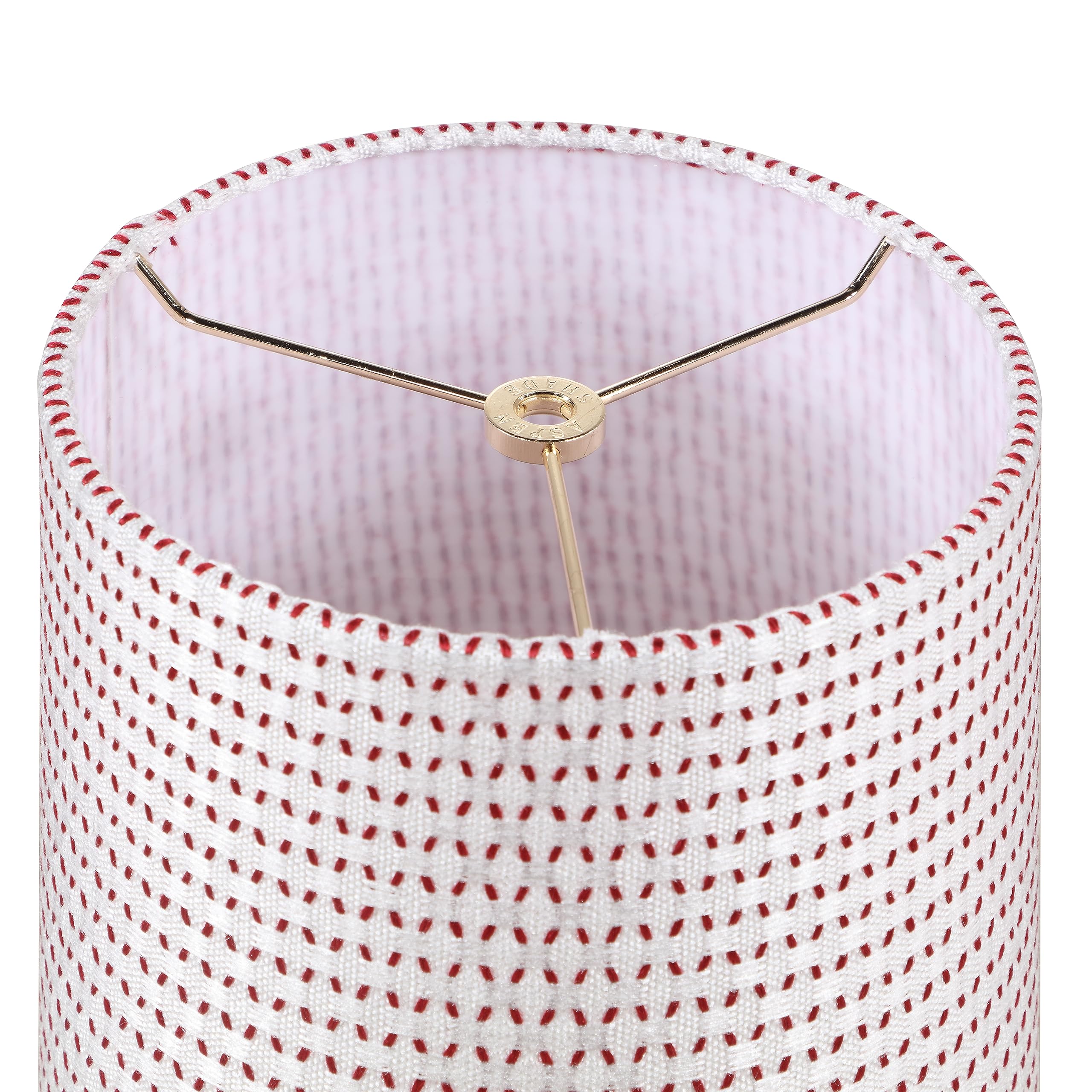 Aspen Creative Drum Lamp Shade, 8in Wide, White & Red, Jacquard Textured Fabric, Model 31617