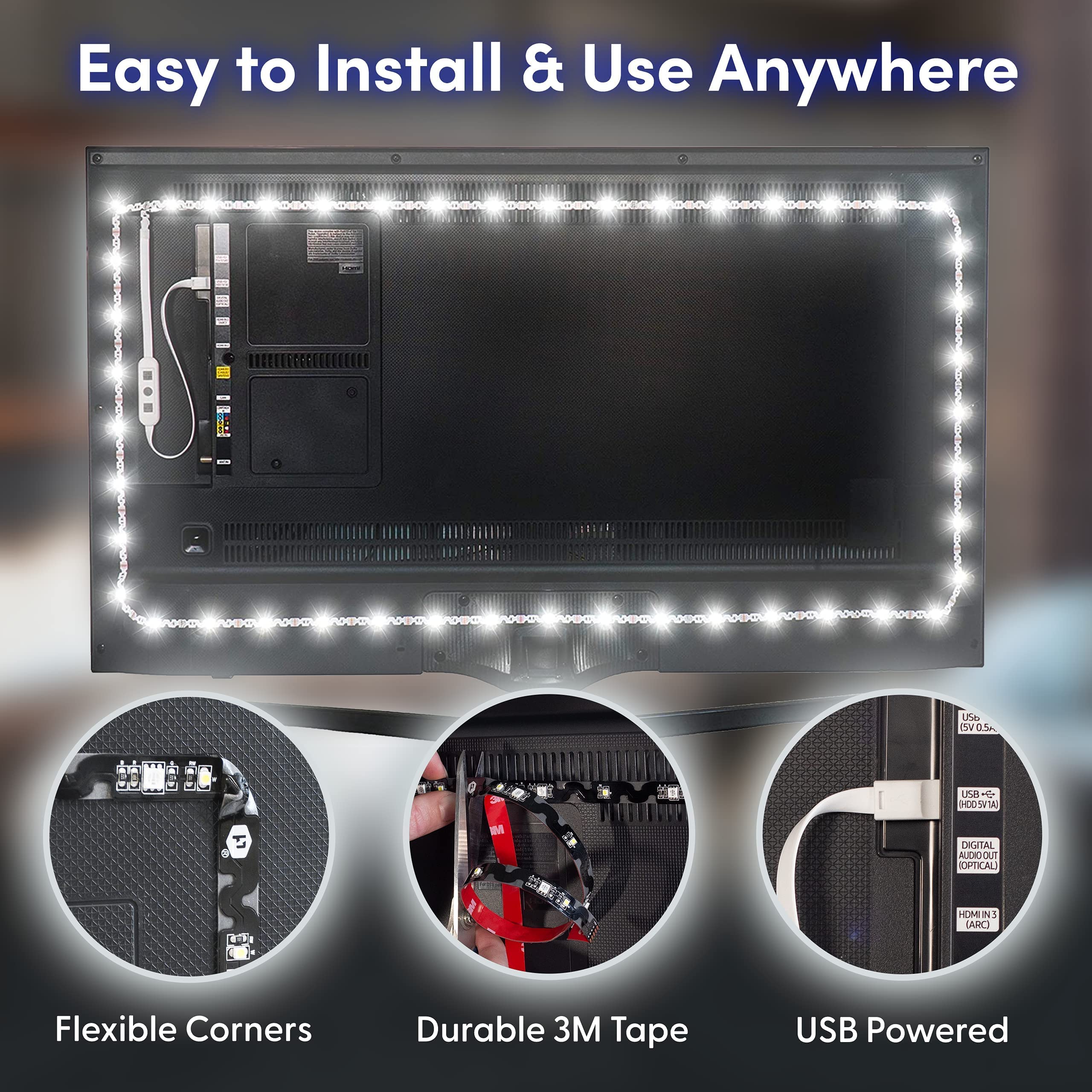 Power Practical Luminoodle LED TV Backlight - USB Powered, True White, Medium (24"-29" TV)