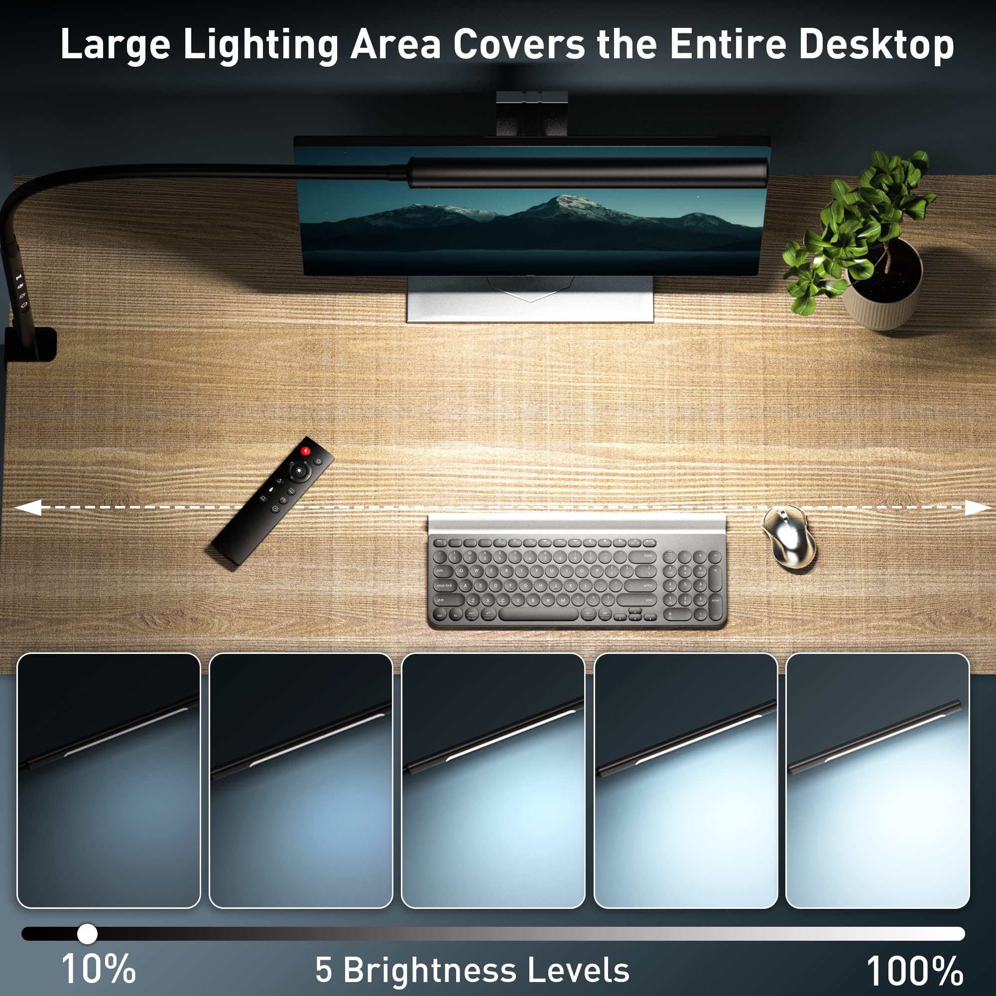 Amazlit Swing Arm Desk Light With Remote Control, Eye-Caring Gooseneck Desk Lamp, Adjustable Brightness & Color Temperatures, Mo