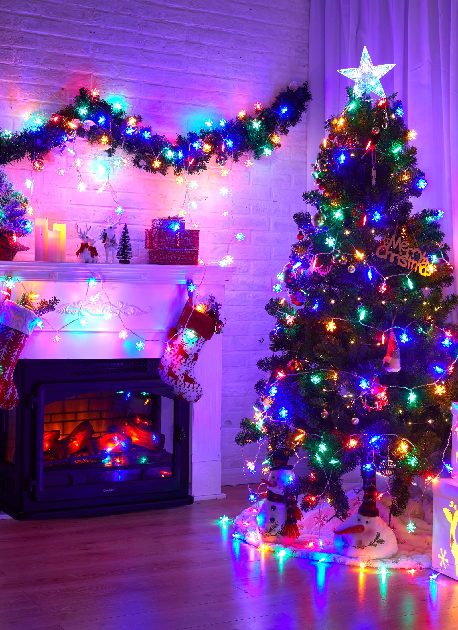 Minetom 4 Pack Holiday Lights, 30 Ft 15 Led Christmas Snowflakes Lights, Waterproof Snowflakes Christmas Lights, Shatterproof Xmas Fairy Lights For Indoor Deco