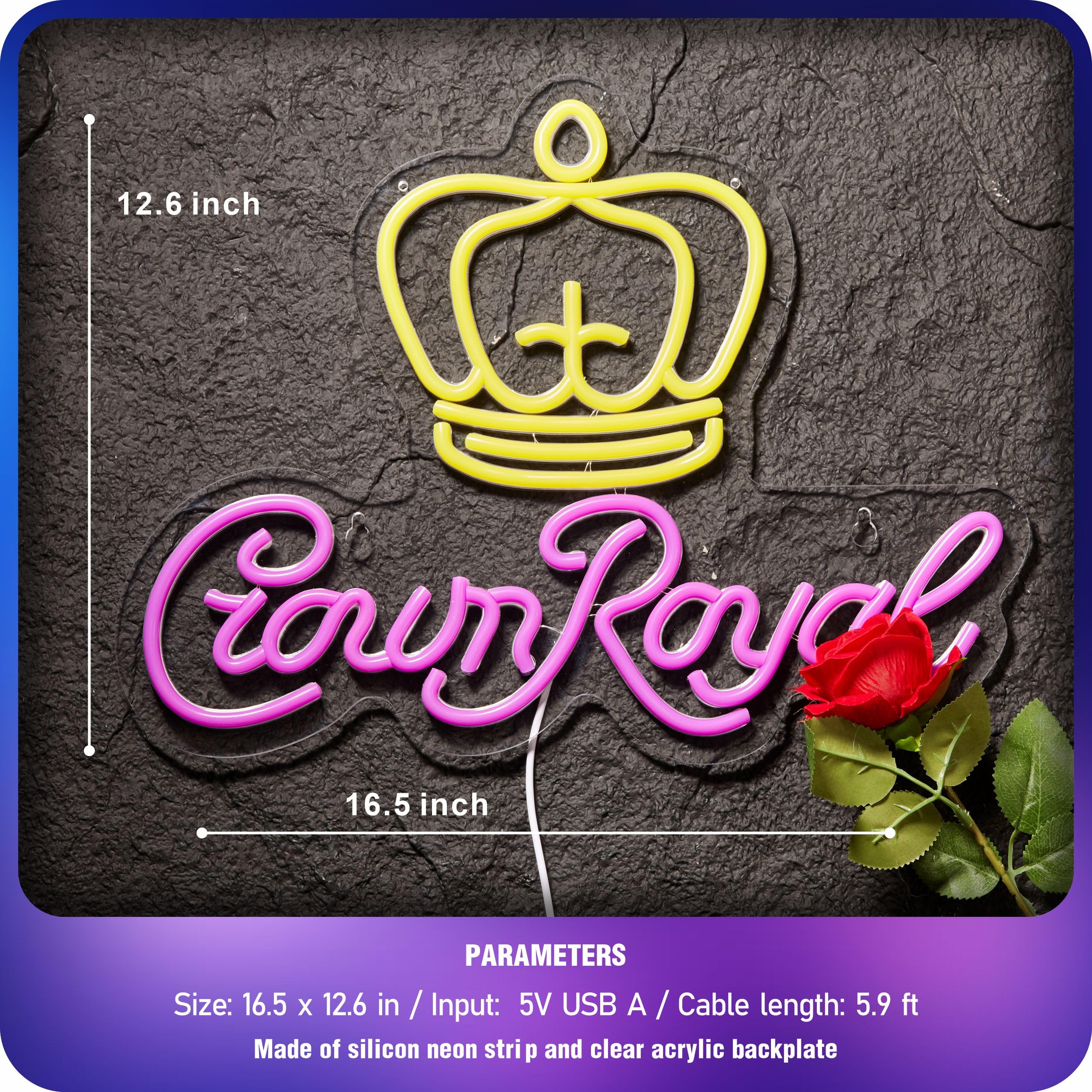 MkoGad Crown Neon Sign Wall Decor LED Light, 16.5inx12.6in, Acrylic, Yellow & Purple for Bar, Pub, Party, Club