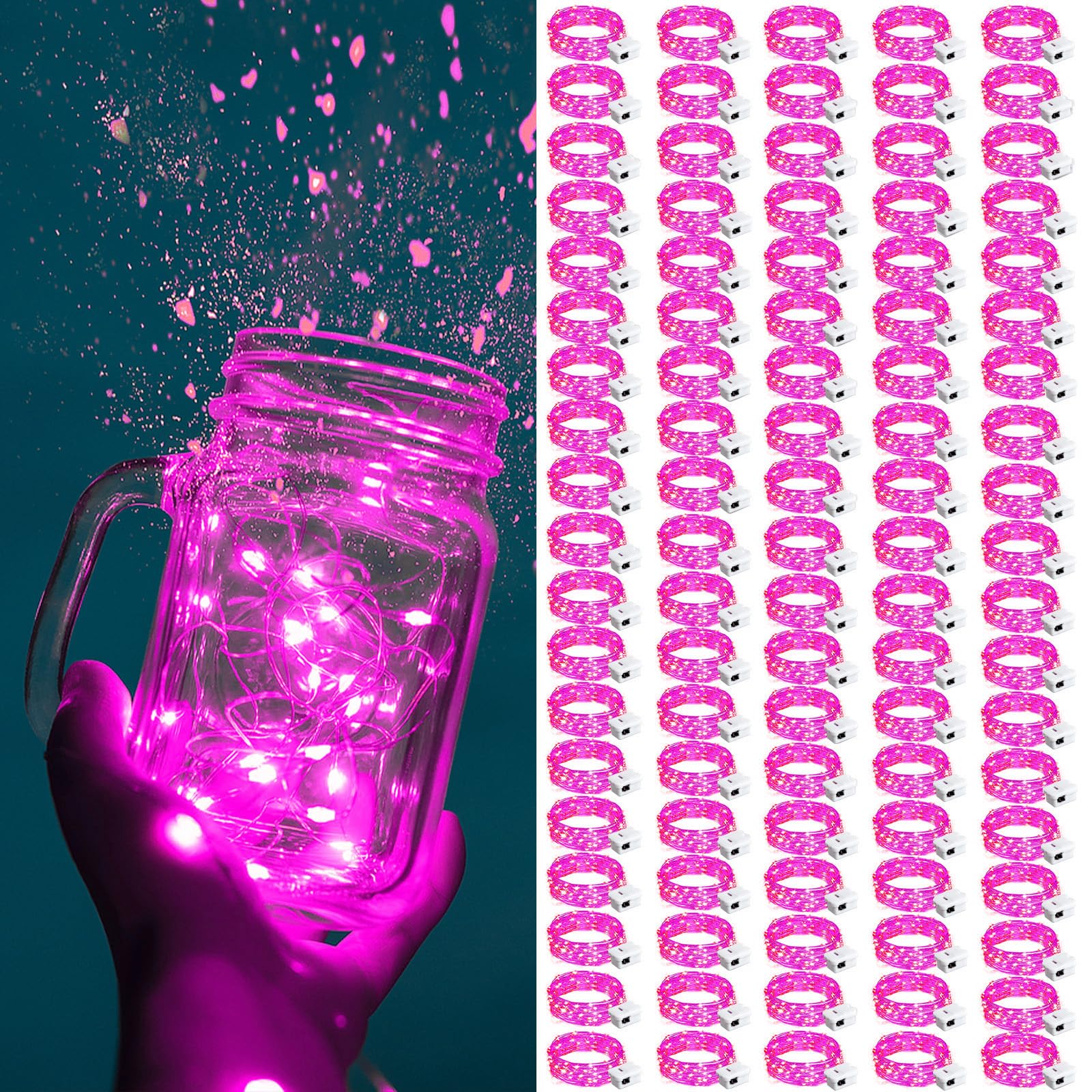 ZGWJ Fairy Lights, 100 Pack Twinkle String Lights, 20 LED, 7FT, Battery Operated, Pink, Model A01-Mini