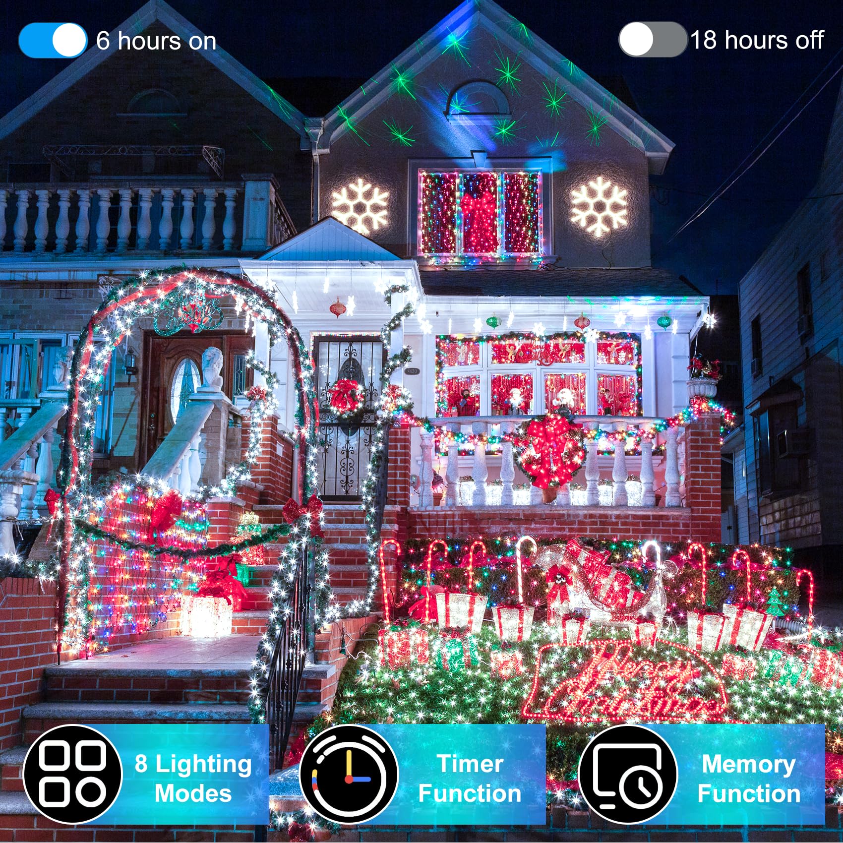 YHBJKCZ Christmas Lights Outdoor 1350 LED Cool White Waterproof Plug In with Timer & 8 Modes, Model HS-1350L
