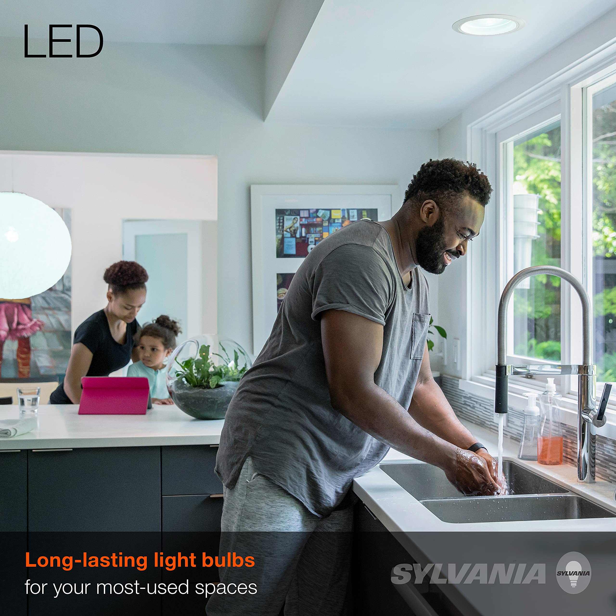 LEDVANCE SYLVANIA ECO LED Light Bulb BR30, 65W=10W, 650 Lumens, Dimmable, Daylight, 4 Pack, Plastic