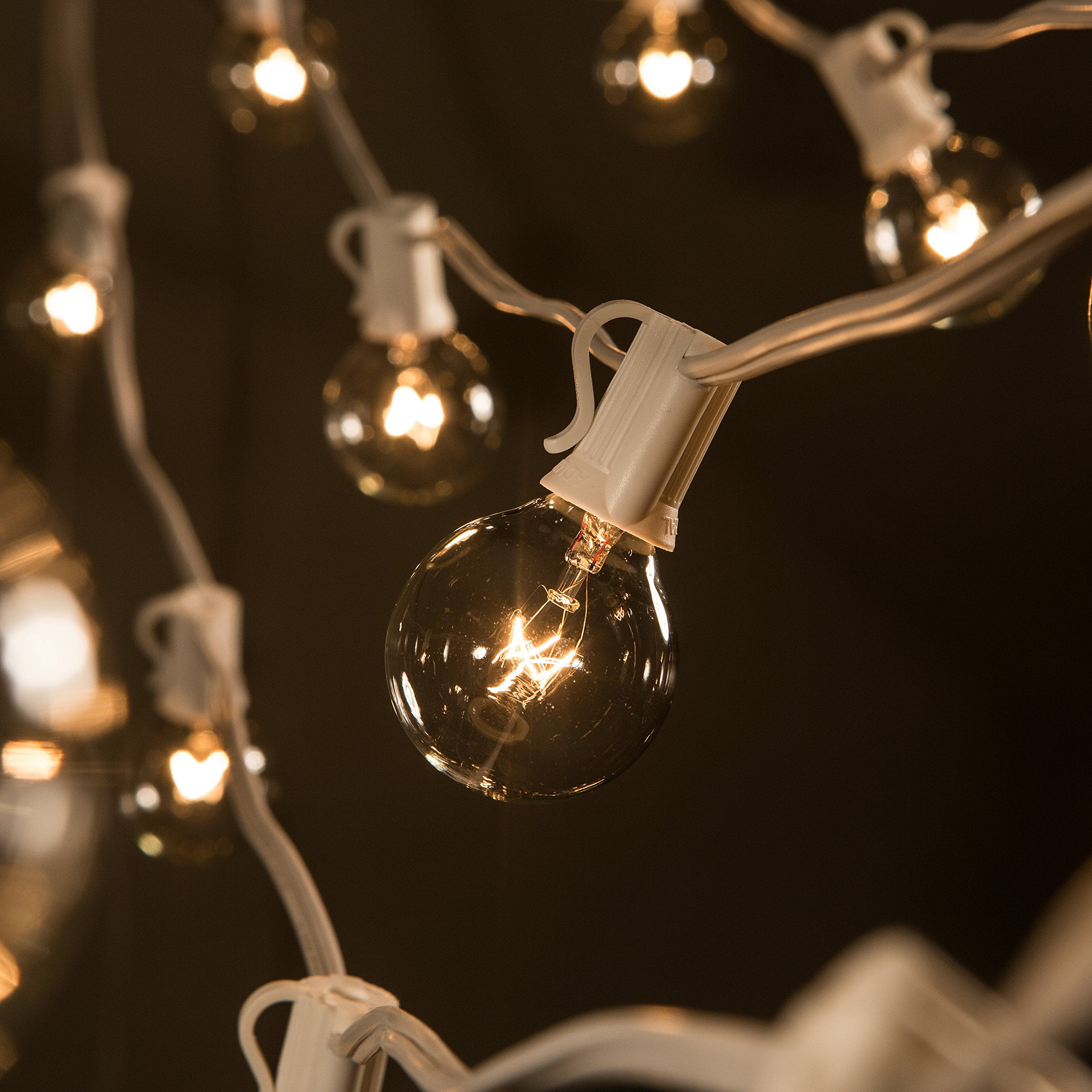 Hometown Evolution 50 Foot G40 Globe Patio String Lights - Clear Bulbs, White Wire, Model HEI-G40-5W-50