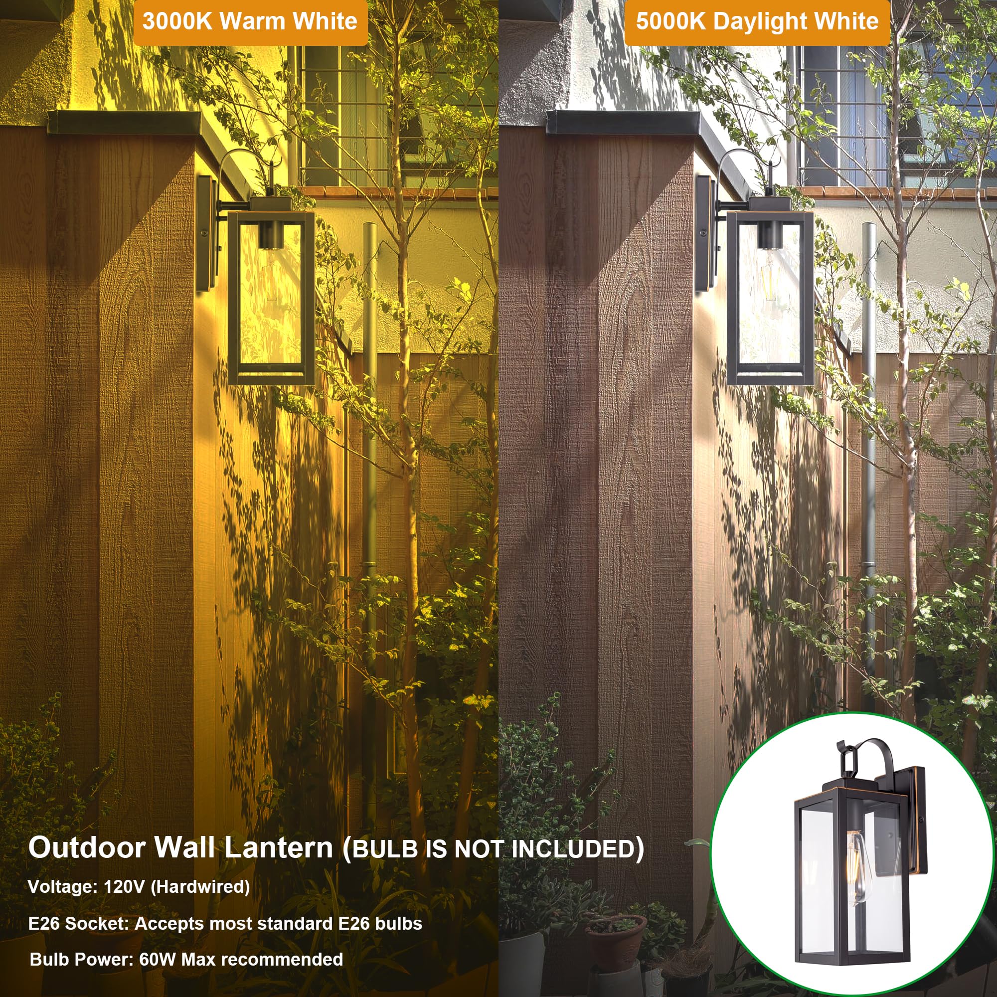 Gruenlich Outdoor Wall Lantern, LED Sconce, Metal Housing, Oil-Rubbed Bronze, E26 Base, Max 60W, Model GR-WL004-ORB