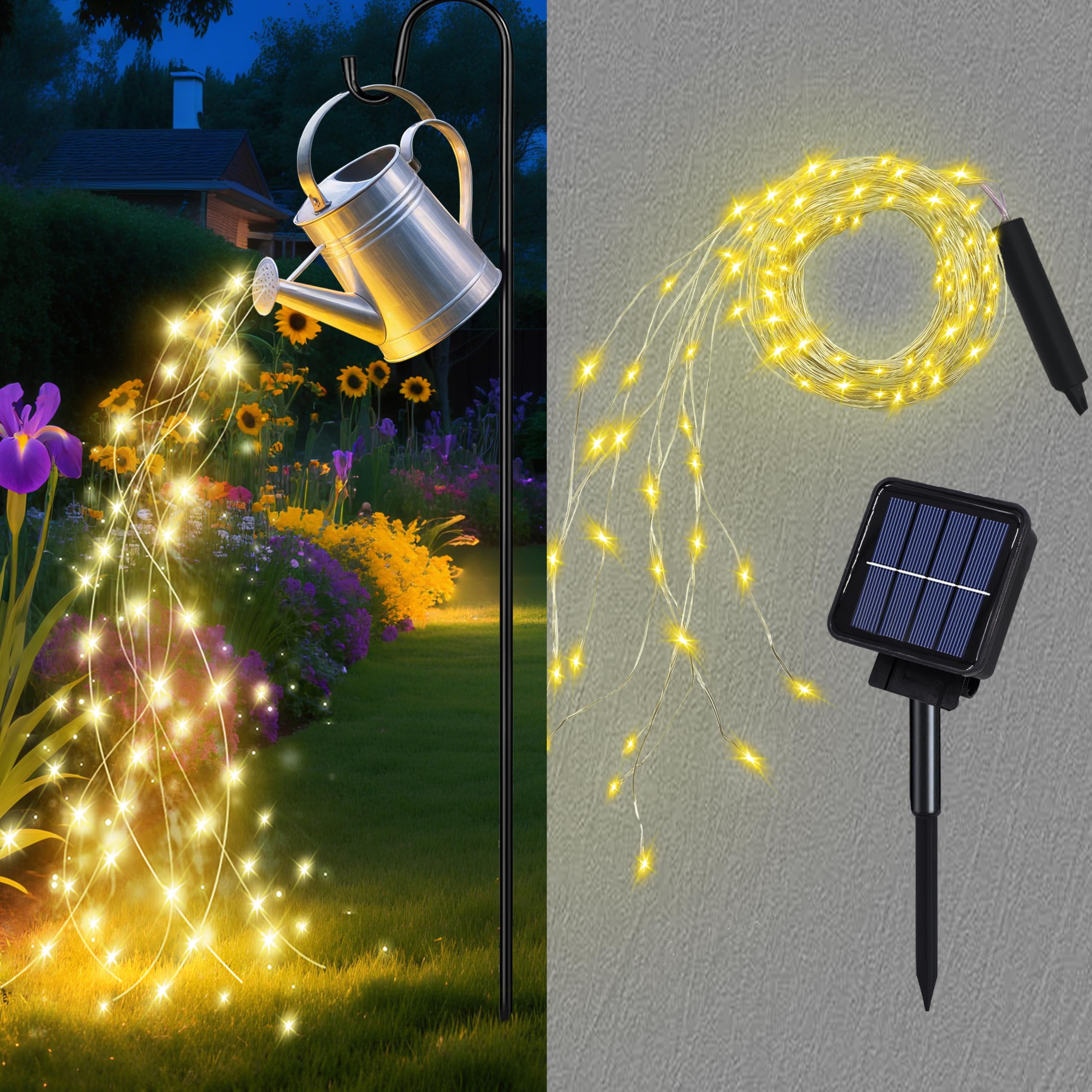 ANGMLN Solar Fairy String Lights, 200 LEDs, 8 Modes, Waterproof, Warm White, Model MBDC-NB-1