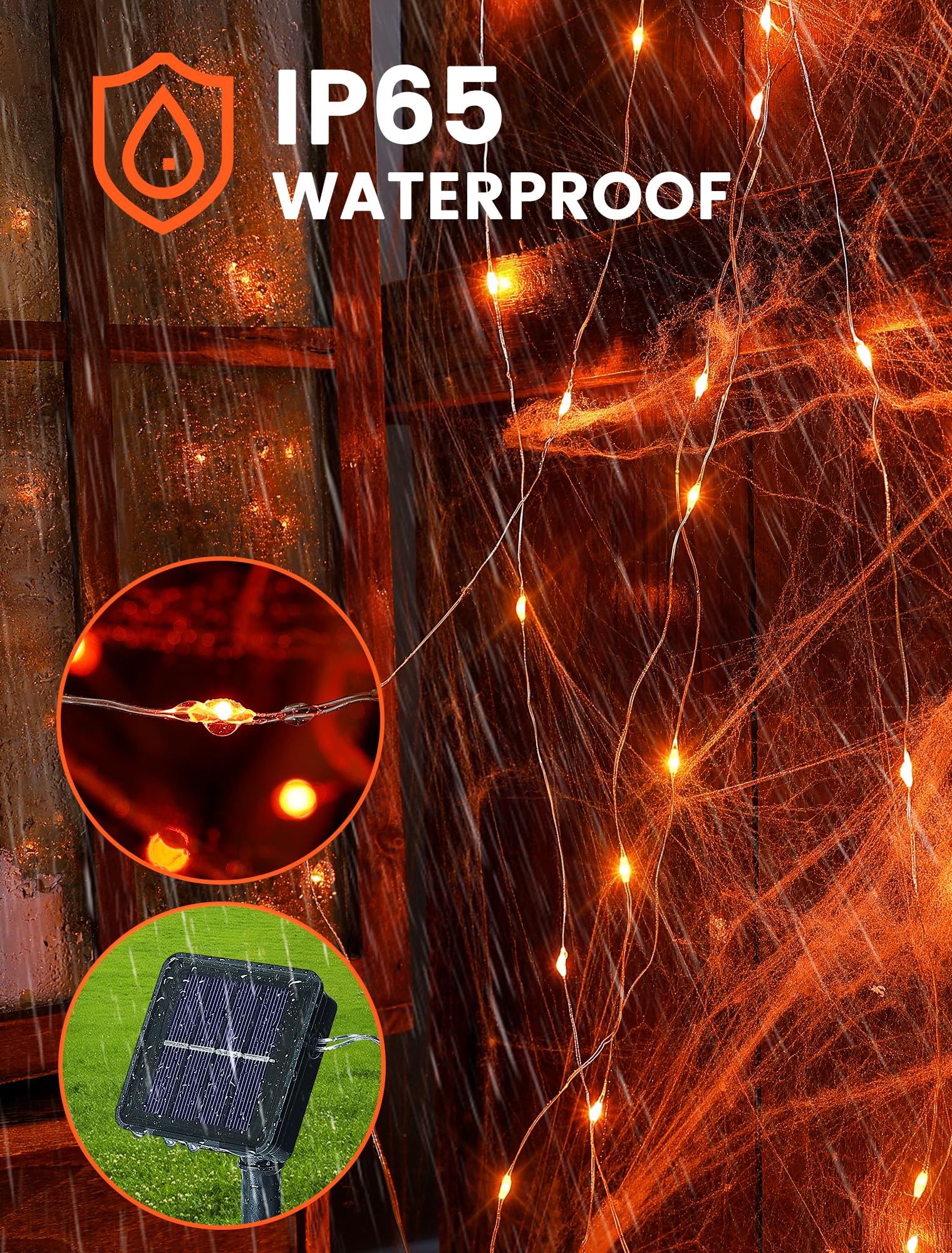 BEEWIN Solar Fairy Lights 100 LED 33ft Copper Wire Waterproof Orange 2 Pack Model 5012638