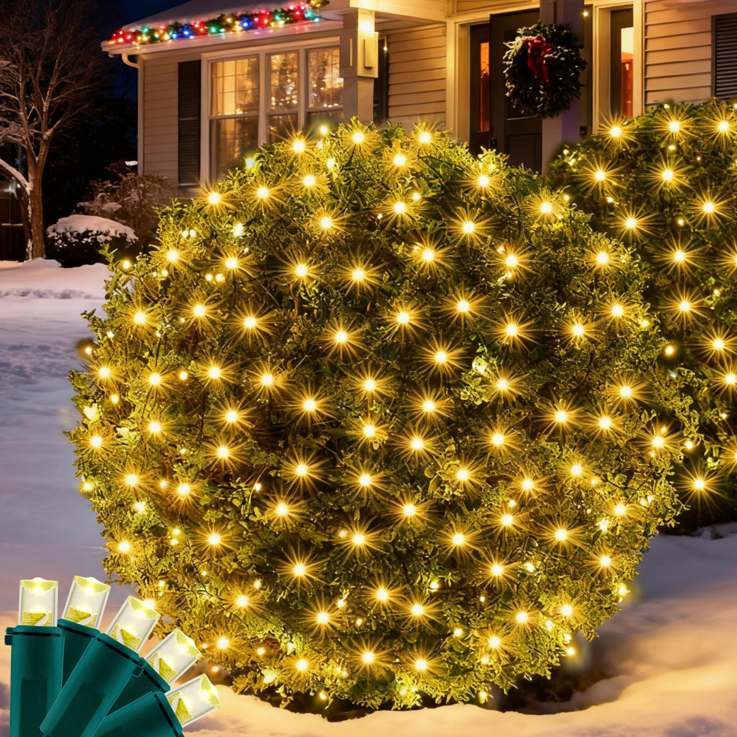Wabarle Led Christmas Net Lights for Bushes 132 Led  6ft x 6ft Christmas Net Lights Outdoor Mesh Tree Trunk Green Wire Christmas Decorations for Bushes Tree Shrubs Xmas(Warm White)