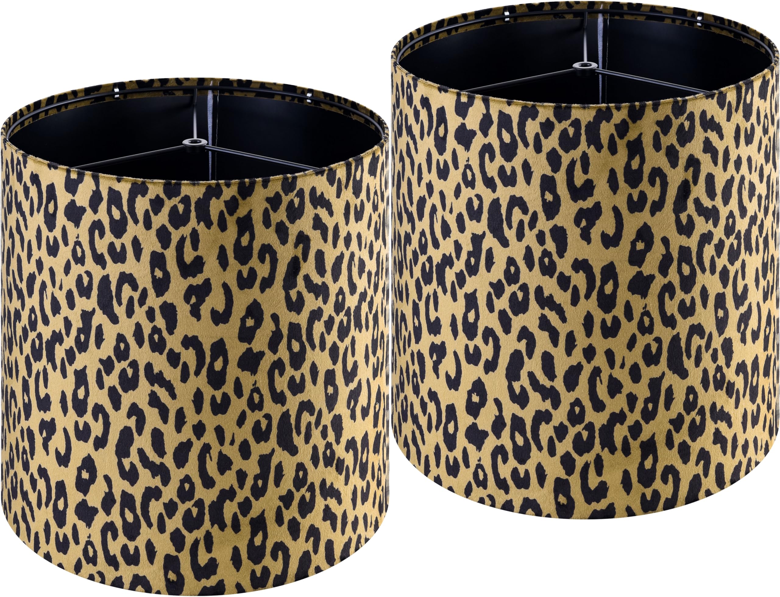 GO&SO Leopard Velvet Lamp Shades, 9.8" Small Tall Drum, Multi-Leopard Fabric, Model G12-10-1-3, Vintage Style for Table and Wall Lamps