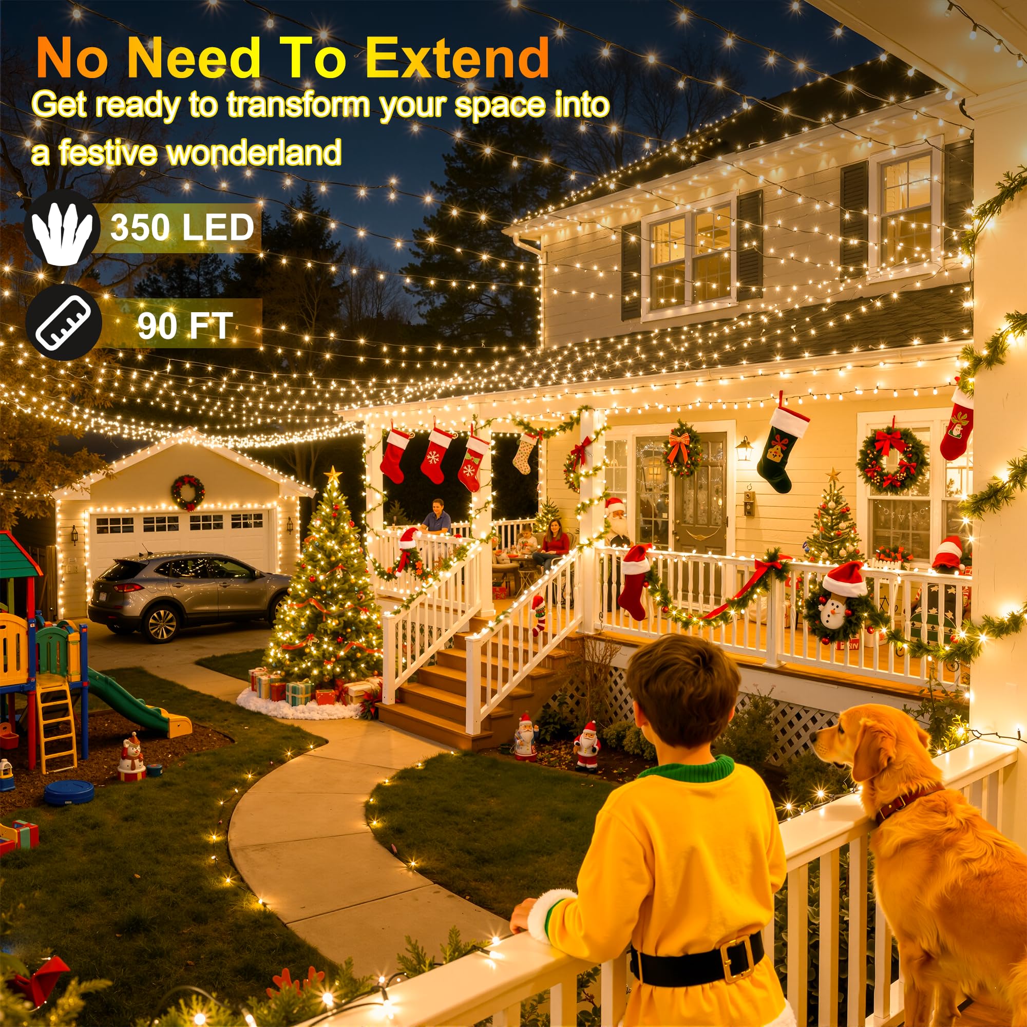 350Led Christmas Lights Indoor Outdoor  90Ft 12 Modes Warm White Led String Lights With Timer Dimmable  Waterproof Tree Lights For Xmas Patio Yard Fence Bedroom Wedding Garden Decor Warm White