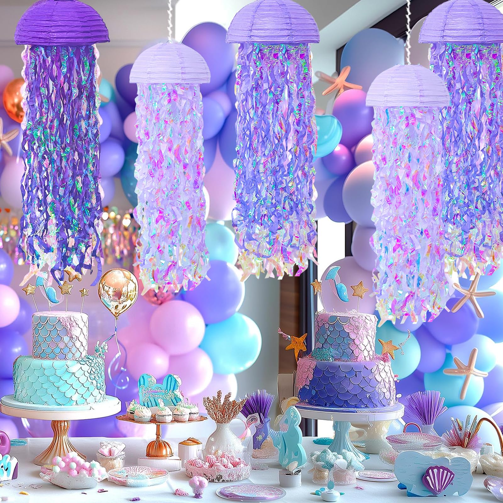 Adlkgg Purple Jellyfish Paper Lanterns, Under The Sea Party Decorations, Hanging Jelly Fish For Mermaid Ocean Themed Birthday Pa