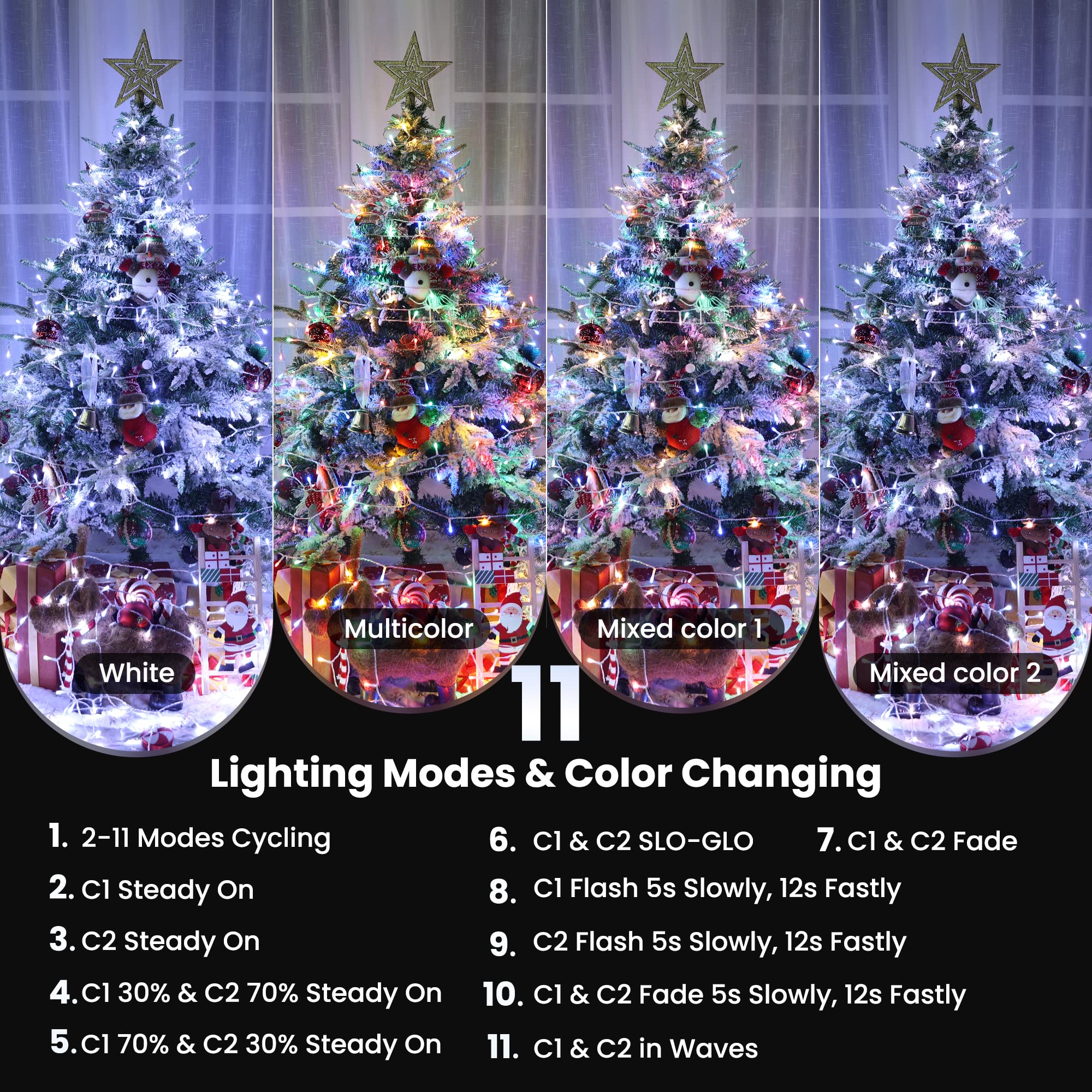 Color Changing 75Ft 200 Led White & Multicolor Christmas String Lights With Remote, 11 Modes Twinkle Lights Waterproof For Christmas Party, Garden, Holiday, Xmas Tree Decor