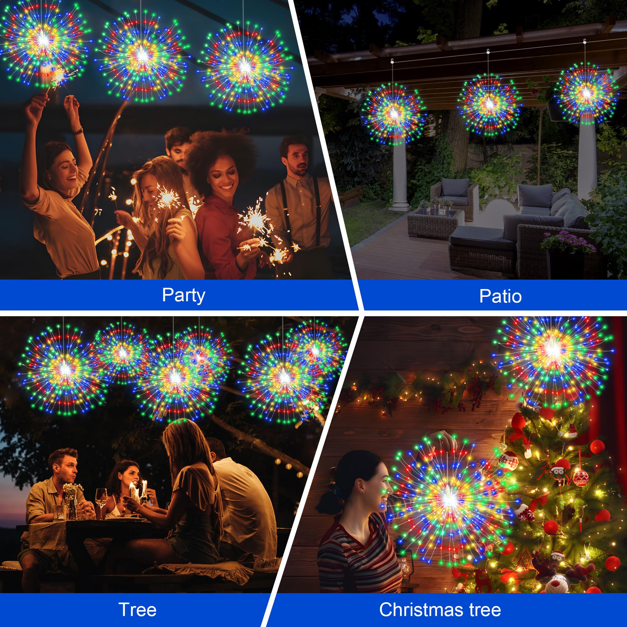 Solar Christmas Firework Lights Outdoor  5 Pack 1000Led Solar Starburst Lights With Remote  8 Modes Dimmable Waterproof Hanging Fairy Lights For Garden  Patio  Holiday Christmas Decor (Multicolor)