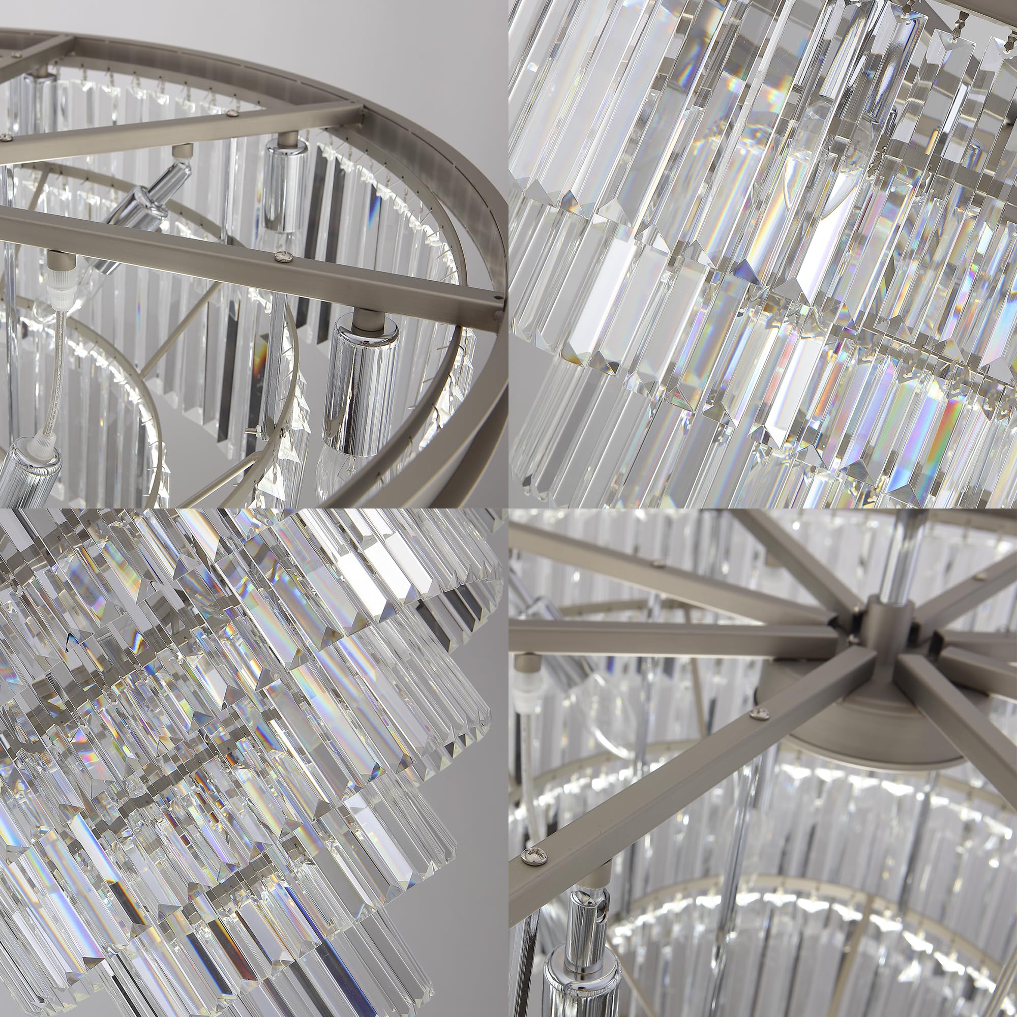 MEELIGHTING Nickel Metal 7-Tier Crystal Chandelier Pendant Light Fixture for Dining, Living Room, Kitchen - Model ML2949-1000mm-N
