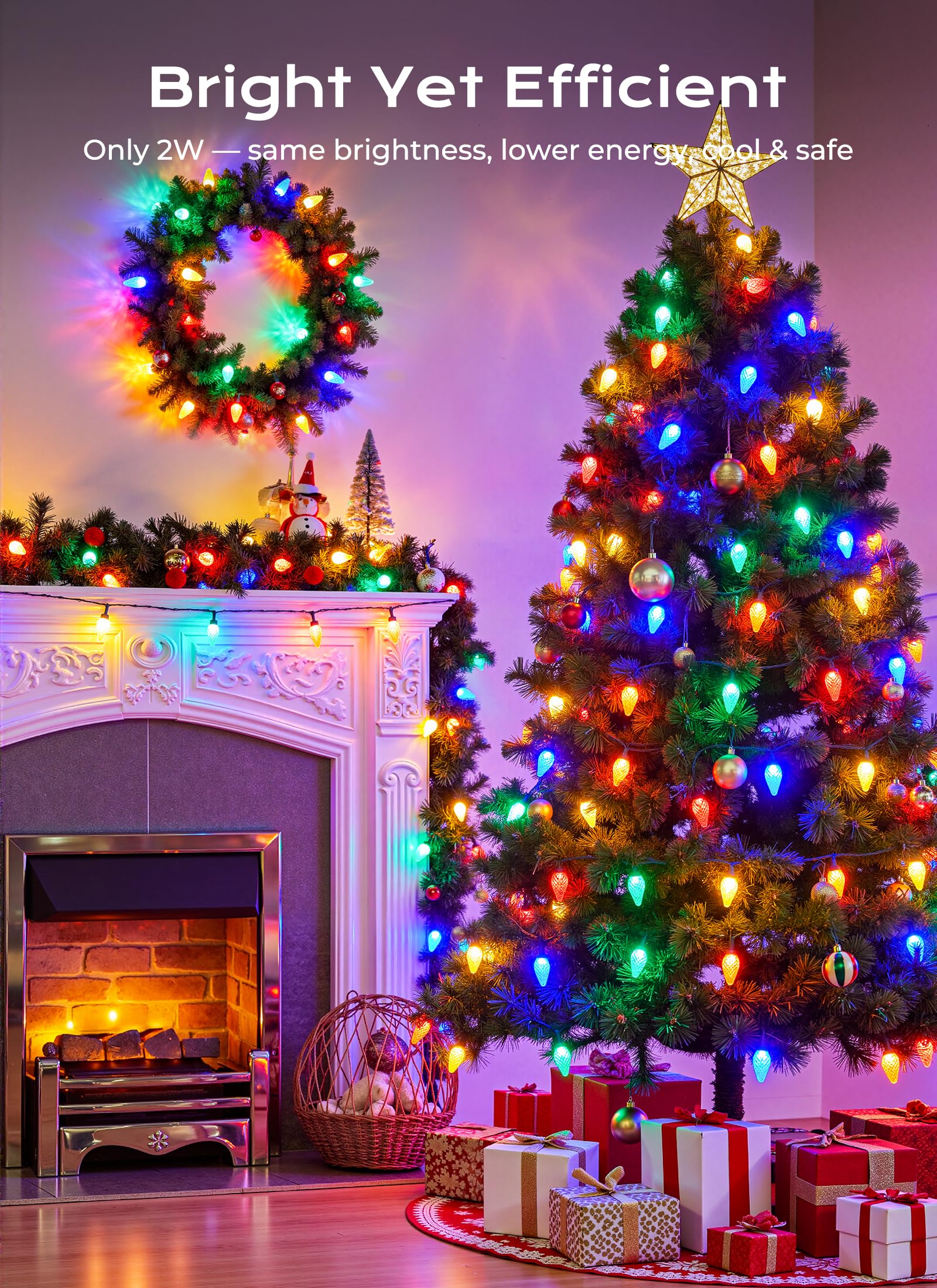 C9 Outdoor Christmas Lights  33 Ft 50 Led C9 String Lights  8 Modes & Timer Connectable Waterproof For Christmas Tree Light Indoor Outdoor Roofline Patio Outside Yard Holiday Xmas Decor  Multicolor