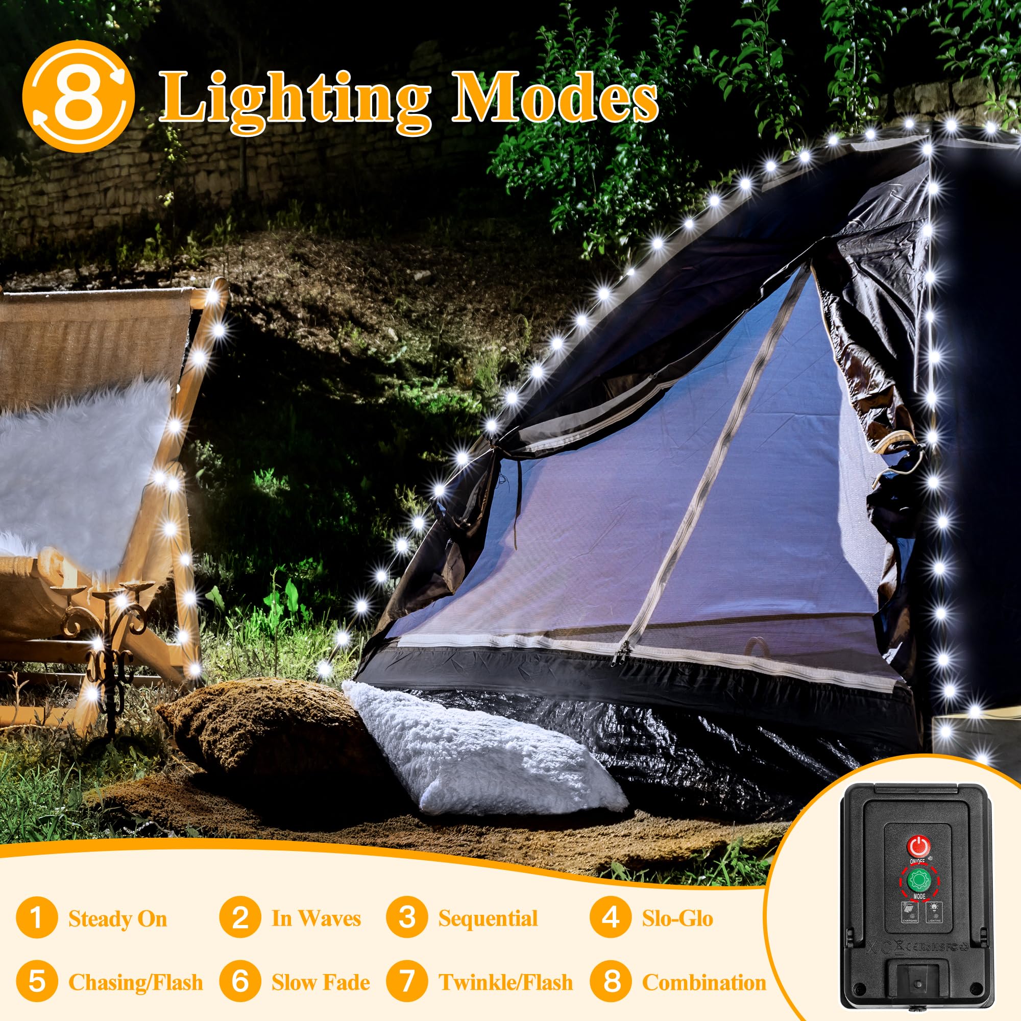 Ollny Solar String Lights Outdoor, 40Ft 120Led Solar Fairy Lights, 8 Modes Ip67 Waterproof Solar Lights For Outside Yard Garden