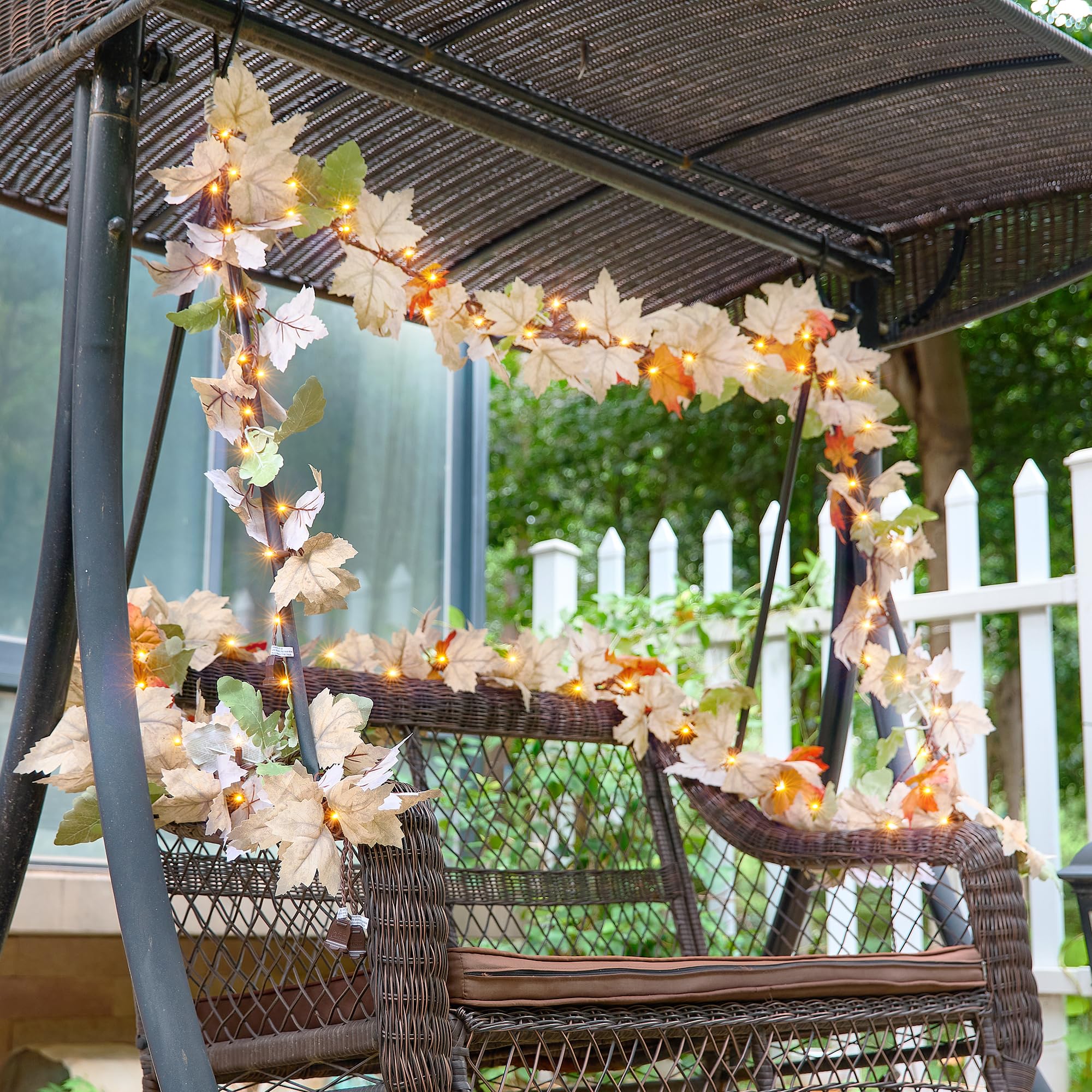 Thanksgiving Garland With Lights 9Ft Plug In Thanksgiving Decorations For Home With 50 Warm Incandescent Bulbs Ul Certified Connectable Lighted Fall Garland For Indoor Outdoor Harvest Decor(2 Packs)