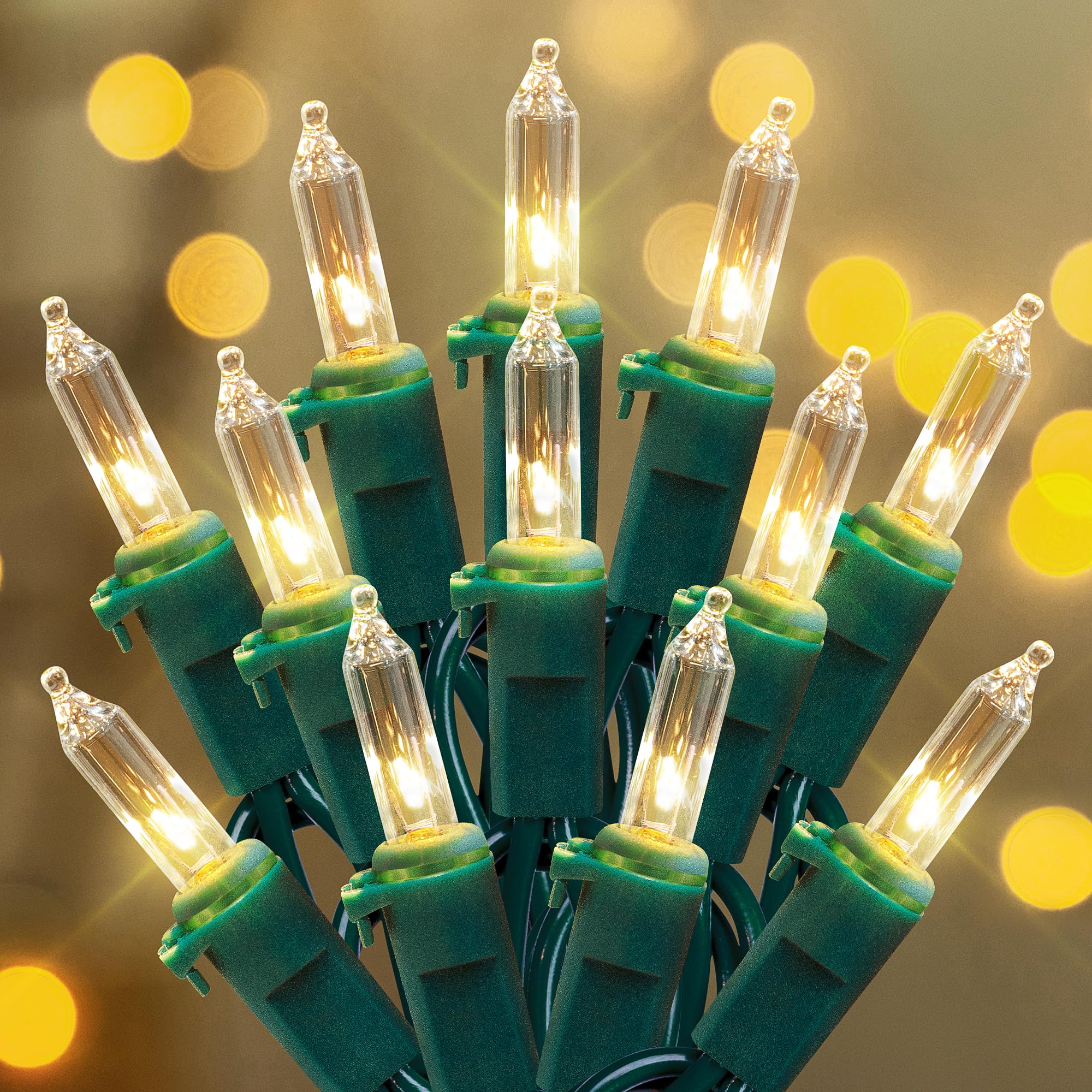 Woohaha Outdoor Christmas Lights - 50 Mini String Lights, 13ft, 2 Pack, Waterproof, Warm White