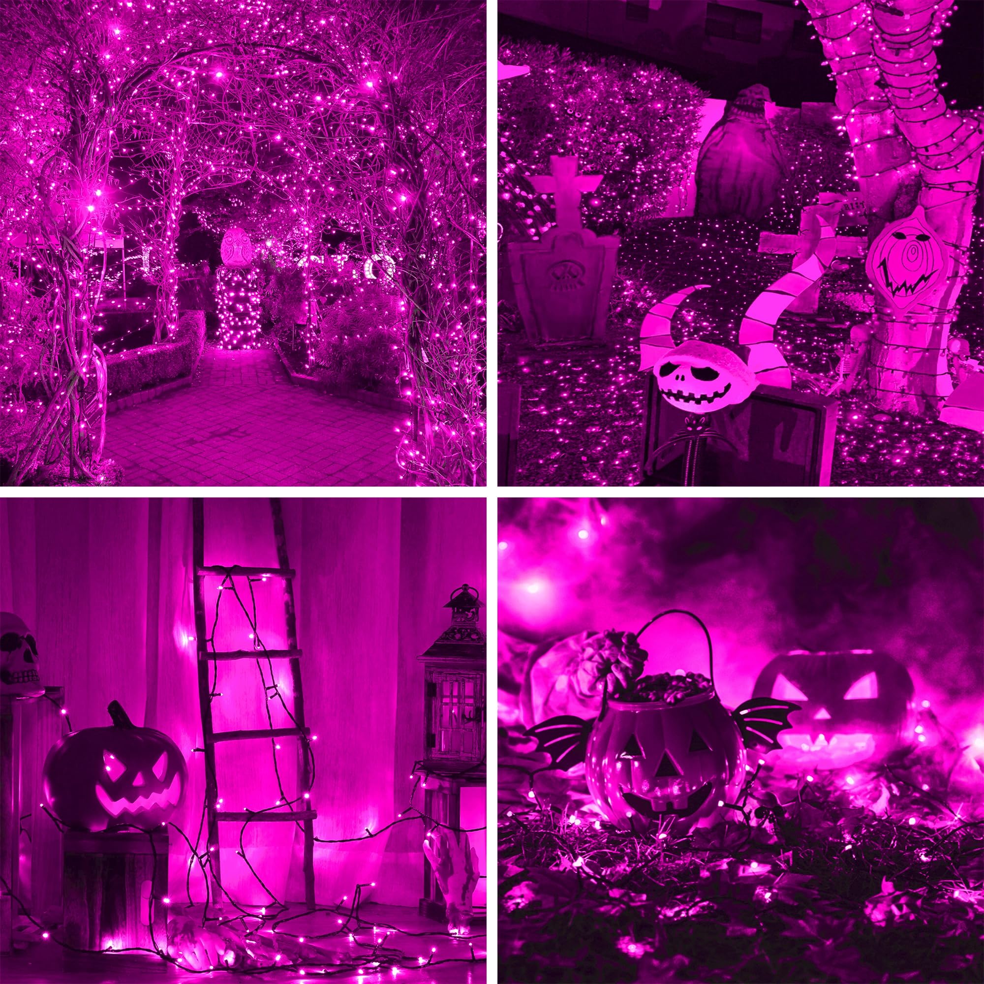 weillsnow 164FT Pink Halloween String Lights, 500 LED, Waterproof, 8 Modes Fairy Lights for Party, Wedding, Garden Decor
