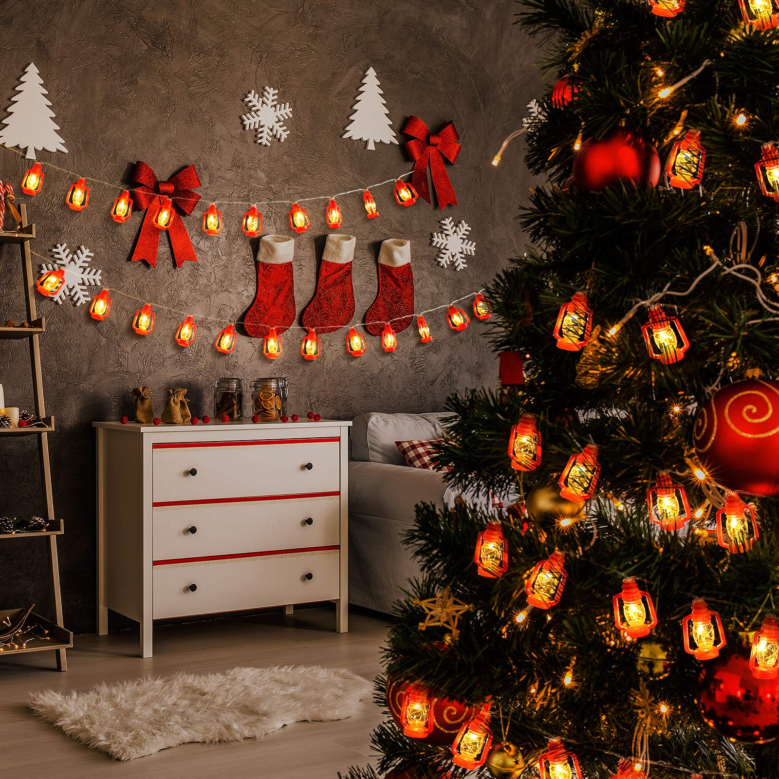 Acelist 20 Led Red Lantern String Lights Mini Kerosene Lamp For Indoor Outdoor Patio Garden Holiday Home Ramadan Wedding Party Christmas Tree New Year Decorations(Warm White Light)