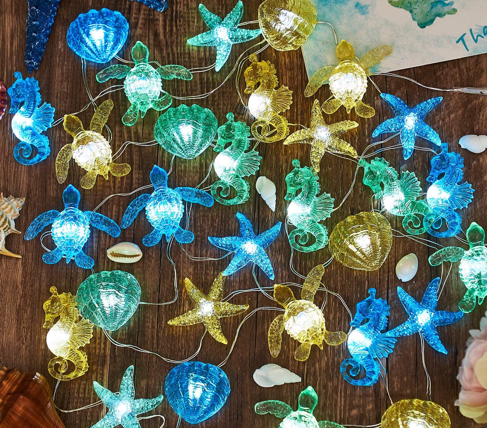 Ocean Themed String Lights Marine Life Night Lights Beach Décor Sea Turtle Seahorse Starfish Clam Decorative Lights Battery Operated USB Plug in 30LED 10ft Christmas Tree Ornaments Holiday Bedroom